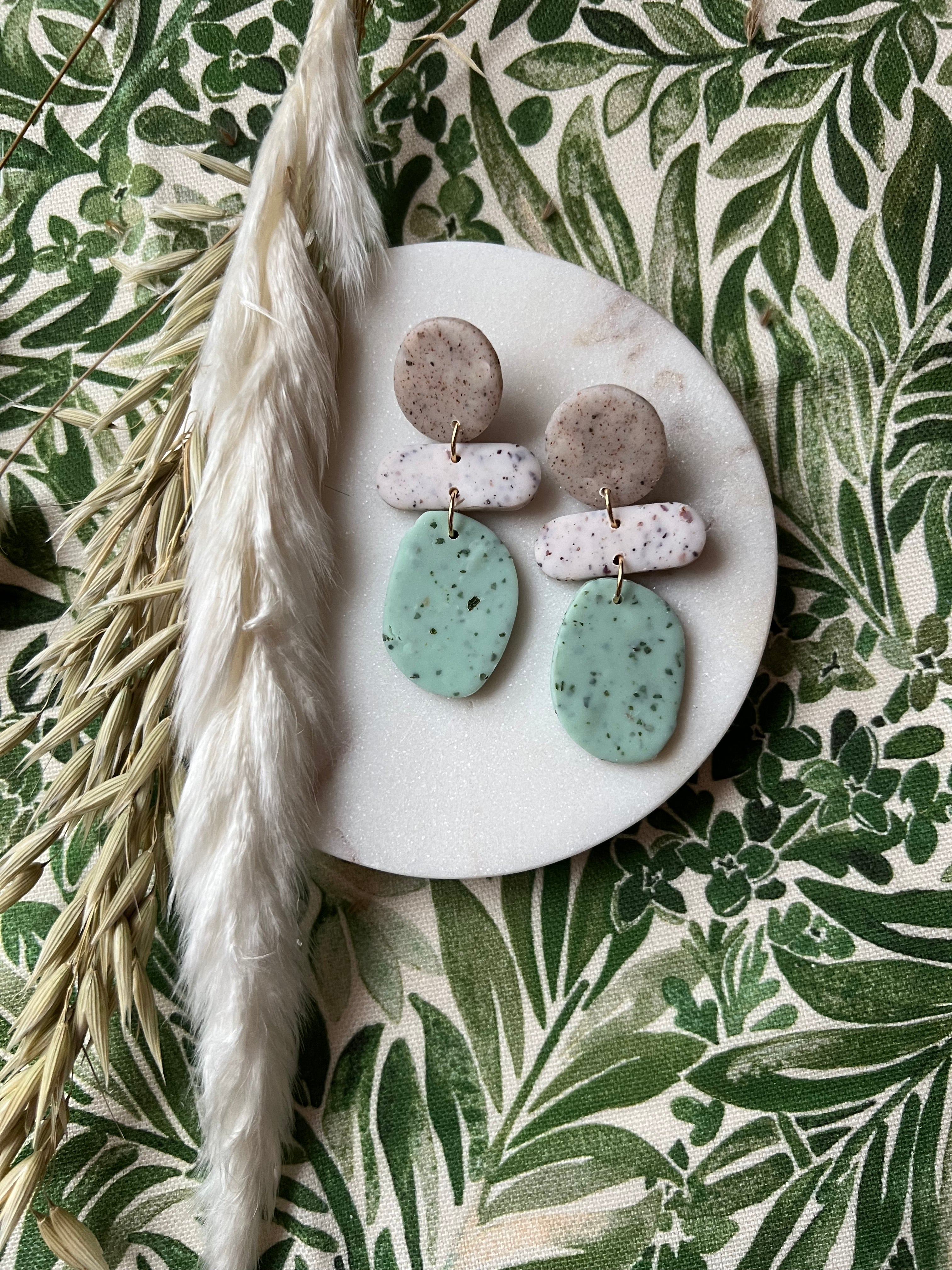 Stone, Rose & Eau De Nil Speckled Earrings