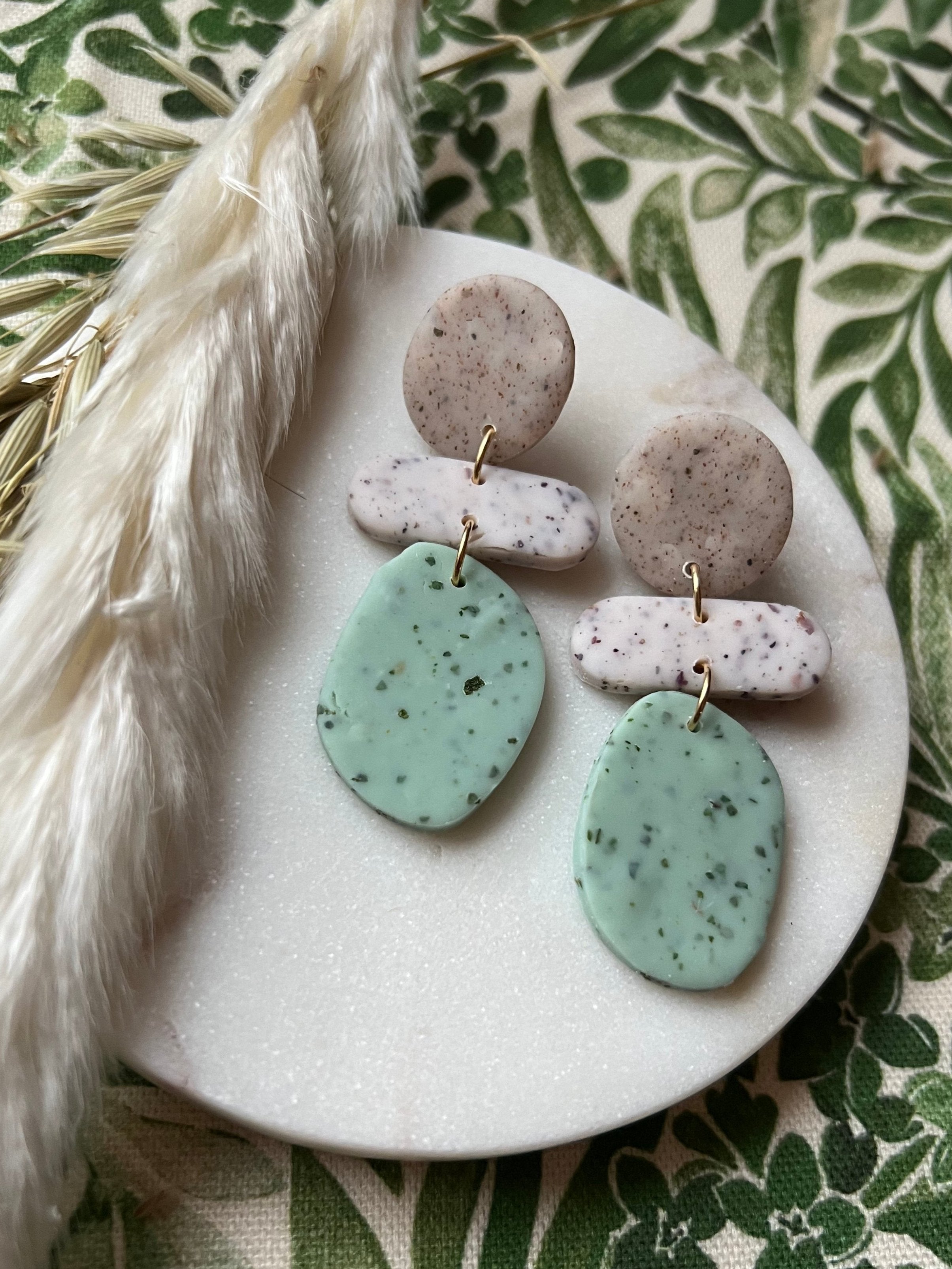 Stone, Rose & Eau De Nil Speckled Earrings