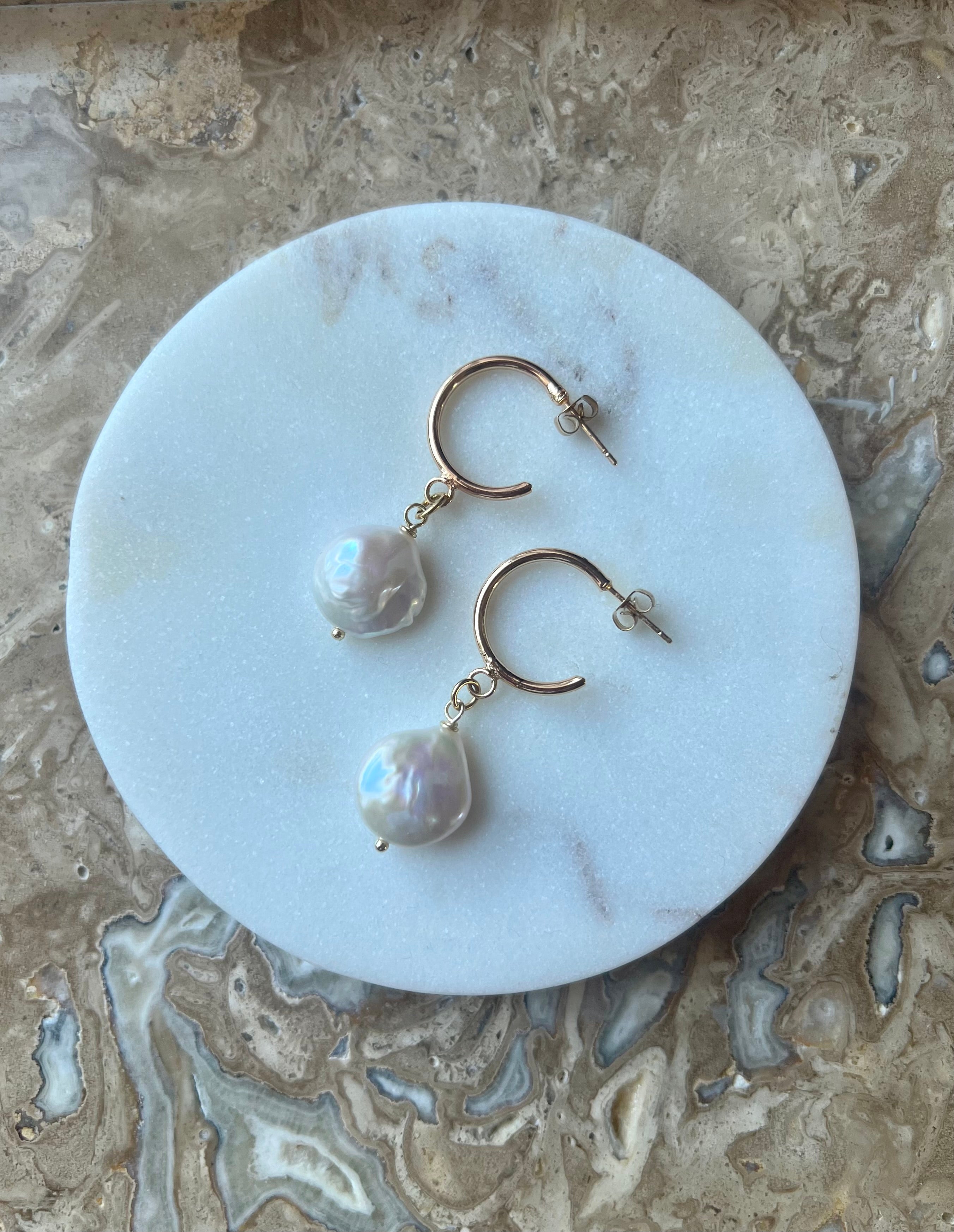 Natural Freshwater Pearl Hoop Earrings
