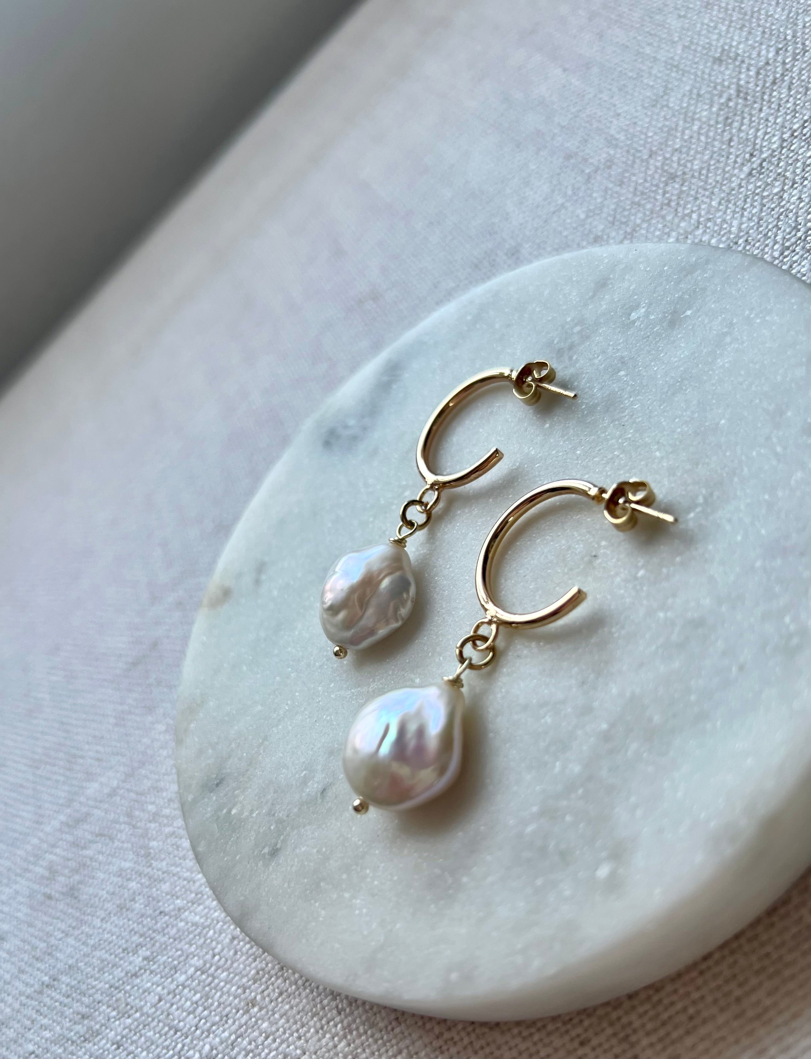 Natural Freshwater Pearl Hoop Earrings