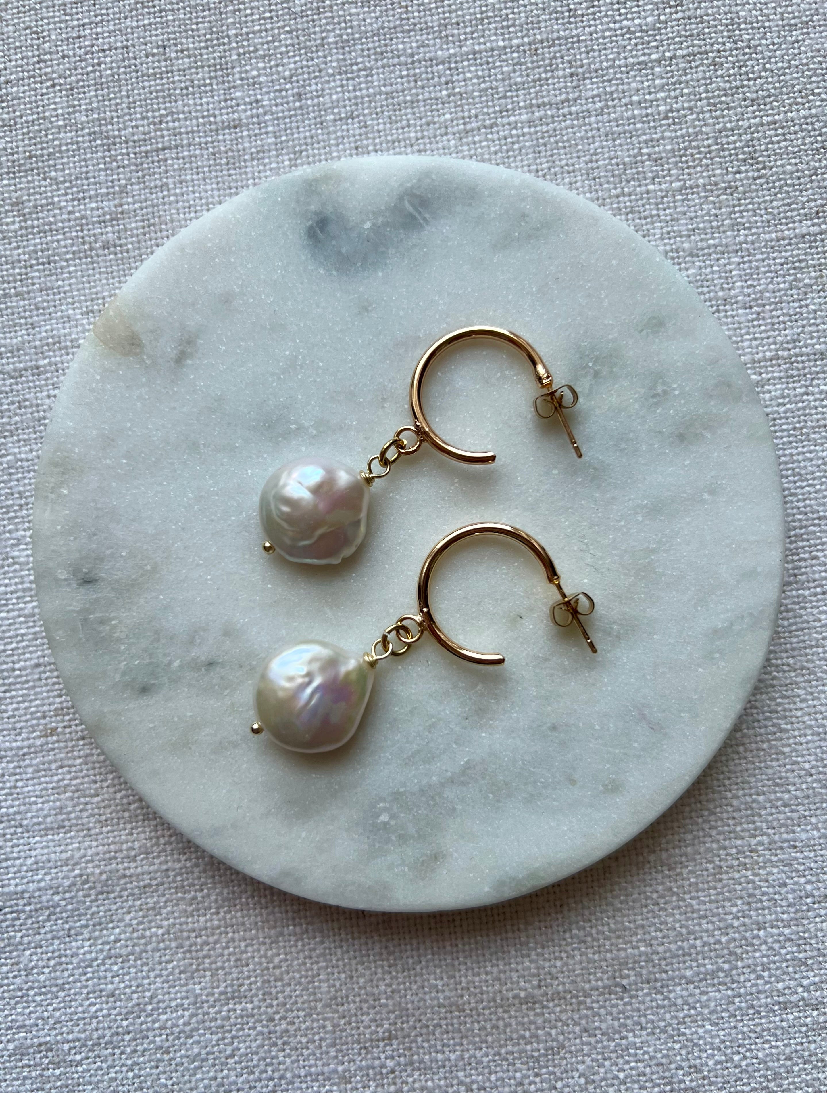 Natural Freshwater Pearl Hoop Earrings
