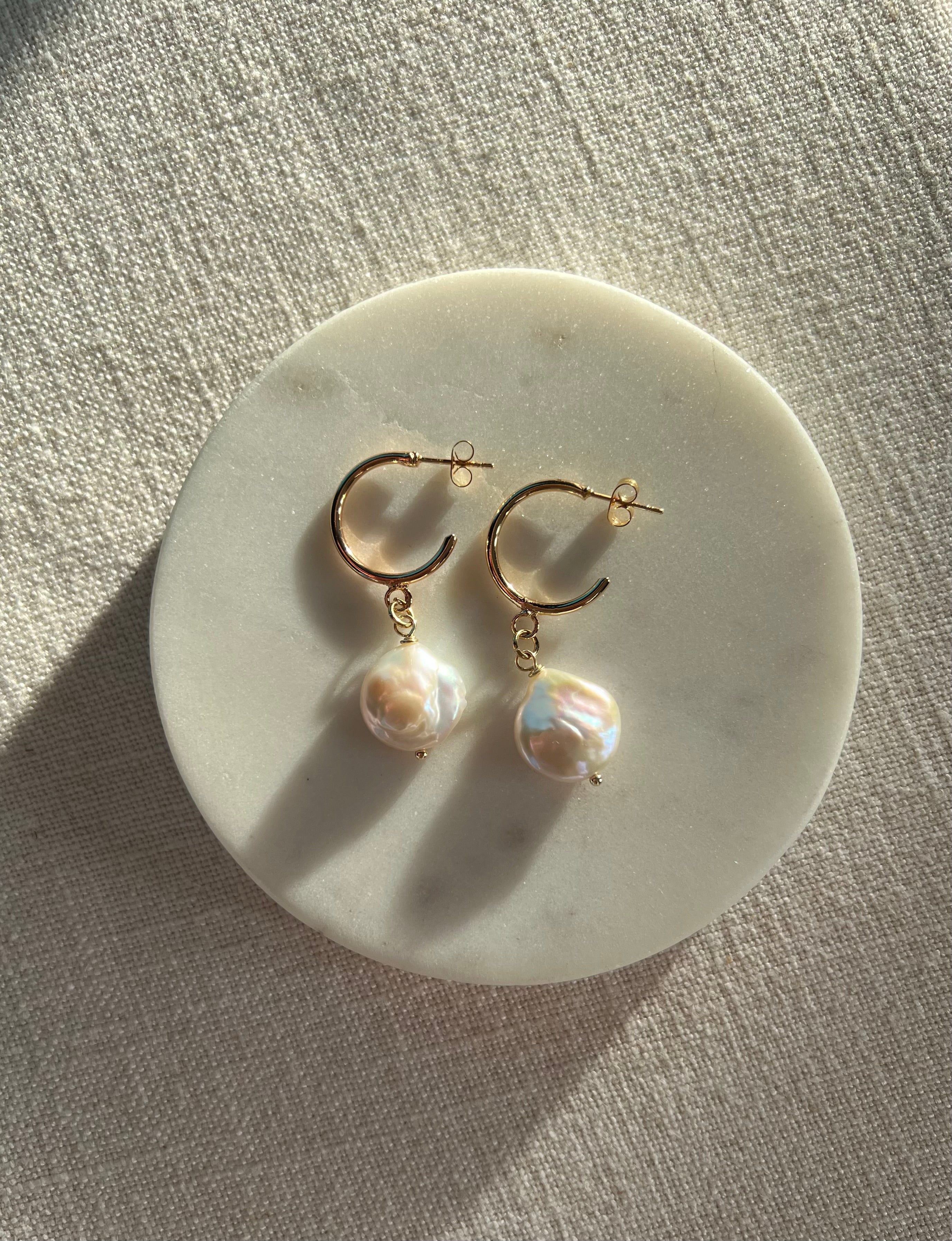 Natural Freshwater Pearl Hoop Earrings