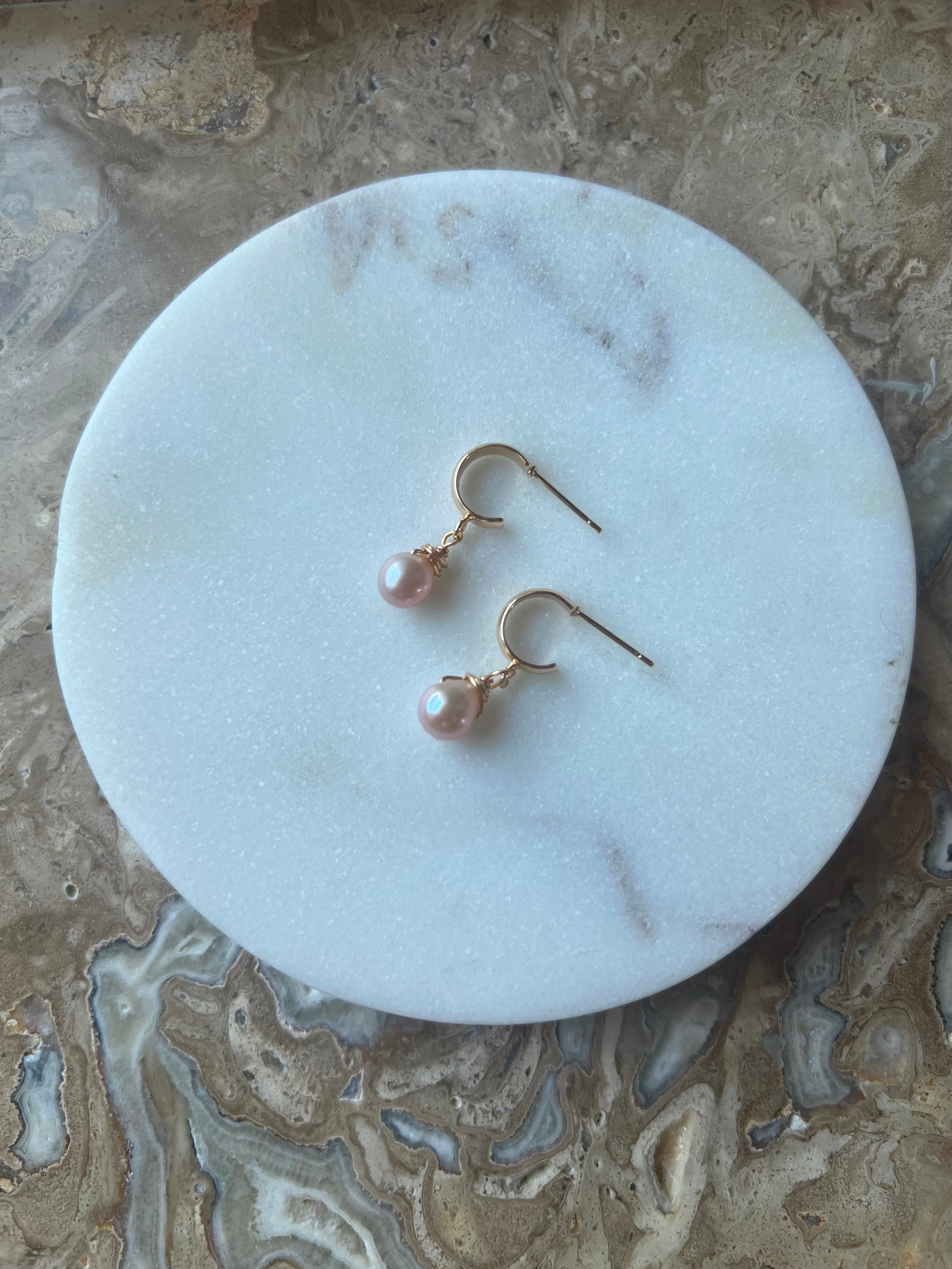 Rare Pink Freshwater Pearl Hoop Earrings