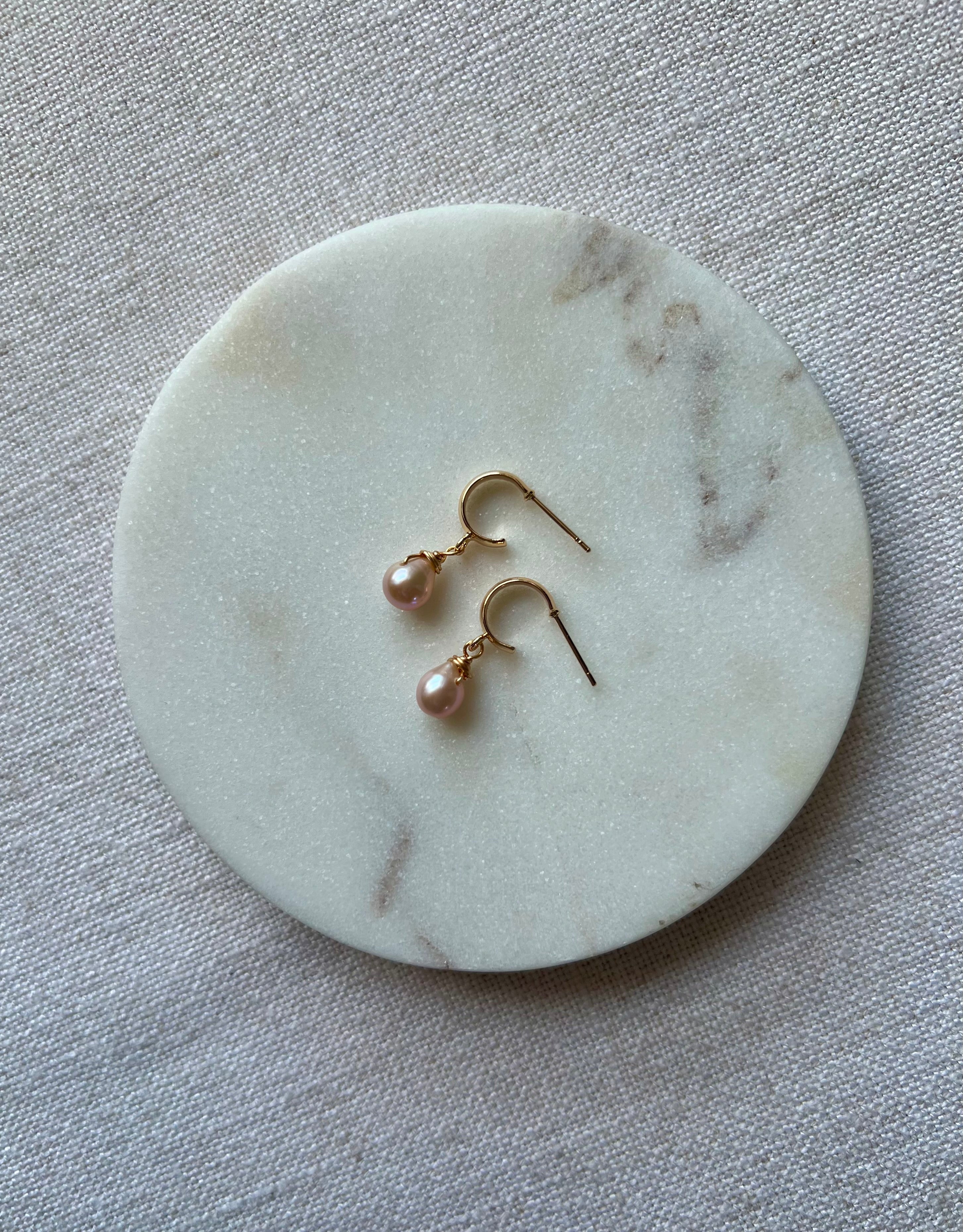 Rare Pink Freshwater Pearl Hoop Earrings