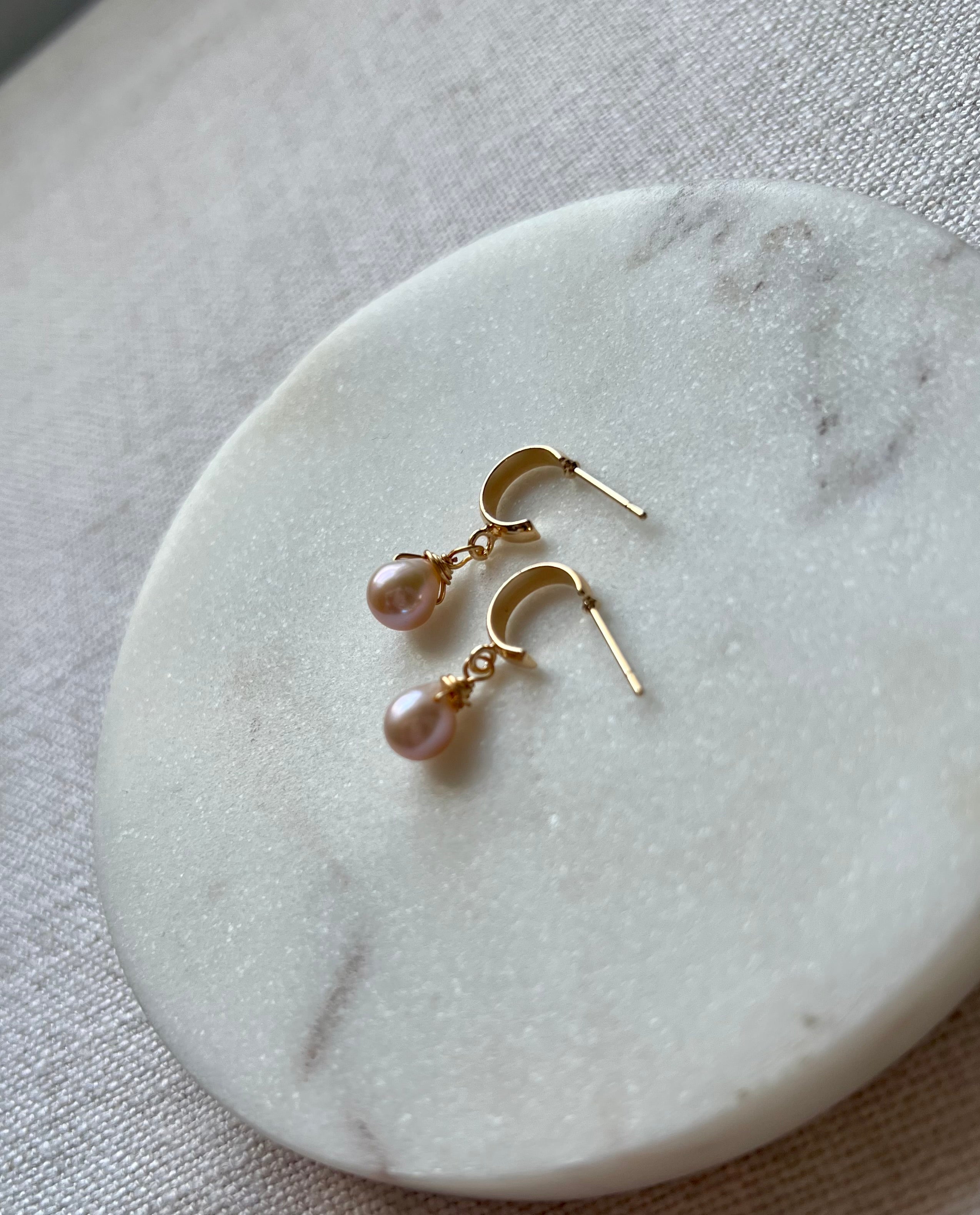 Rare Pink Freshwater Pearl Hoop Earrings