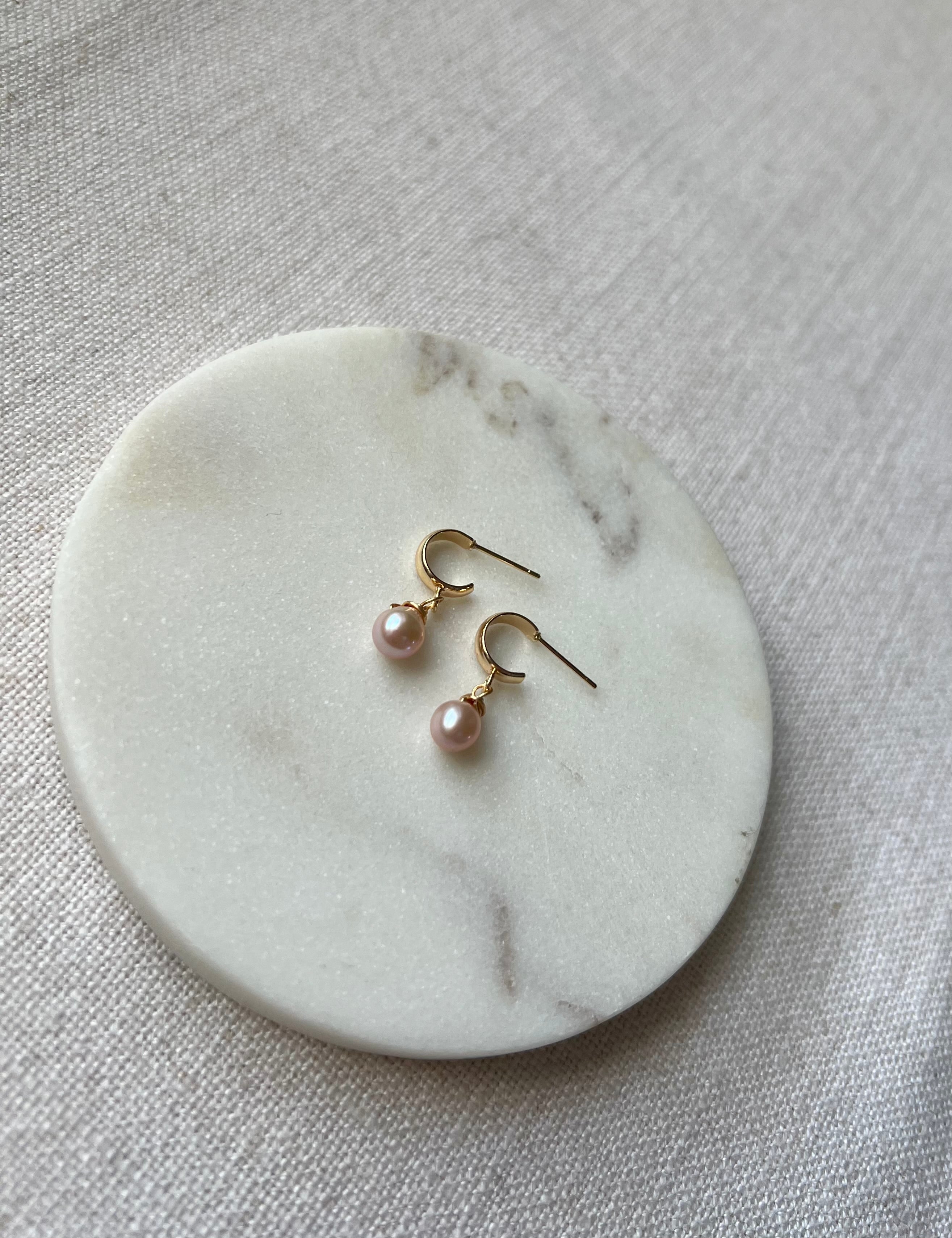 Rare Pink Freshwater Pearl Hoop Earrings
