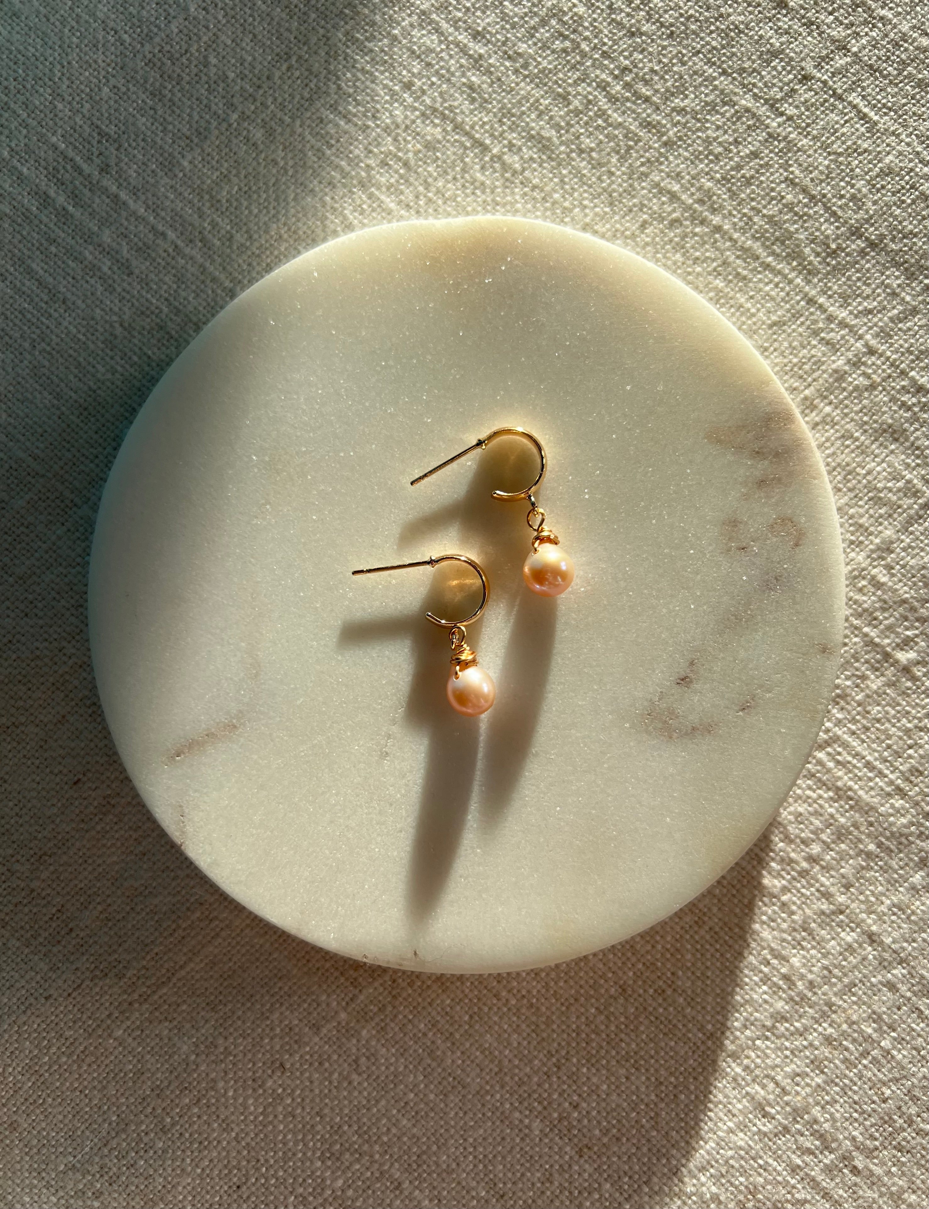 Rare Pink Freshwater Pearl Hoop Earrings