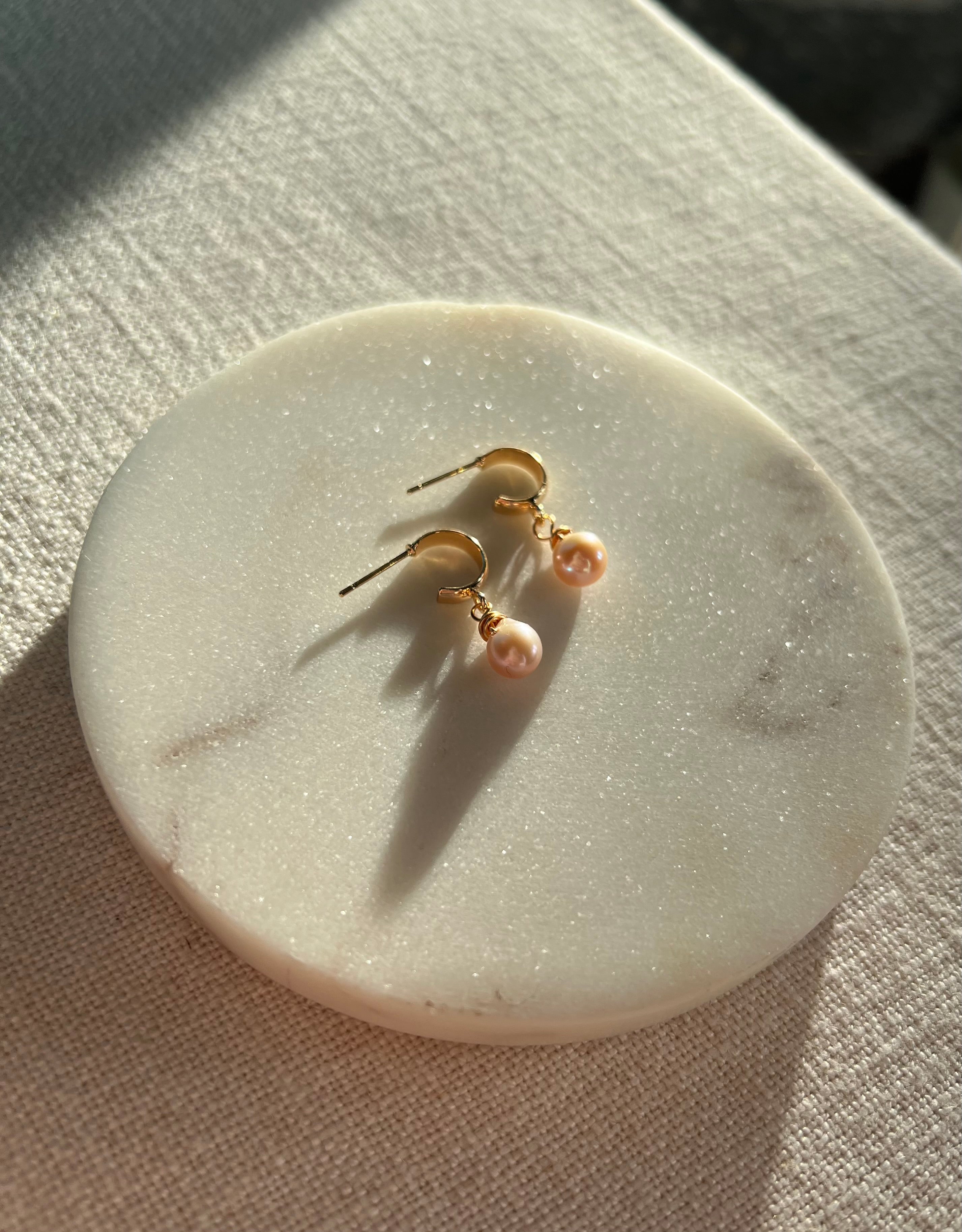 Rare Pink Freshwater Pearl Hoop Earrings