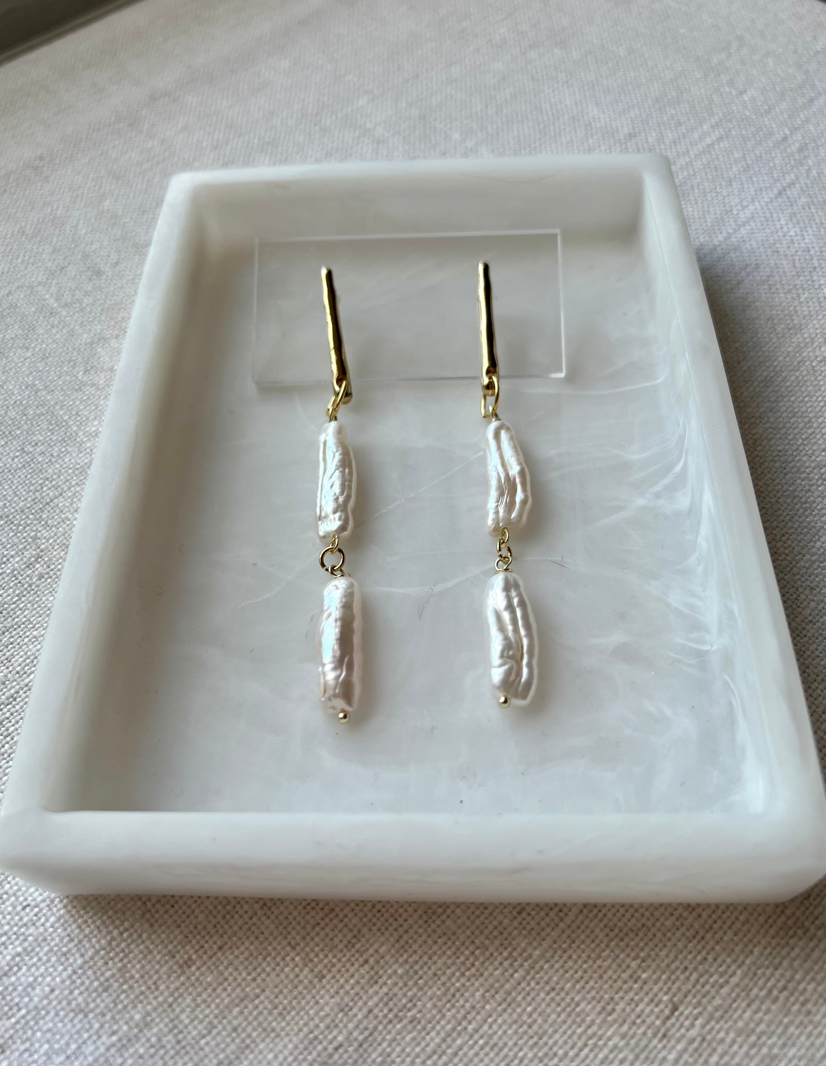 Natural Freshwater Biwa Pearls with 18K Gold Plated Hammered Studs