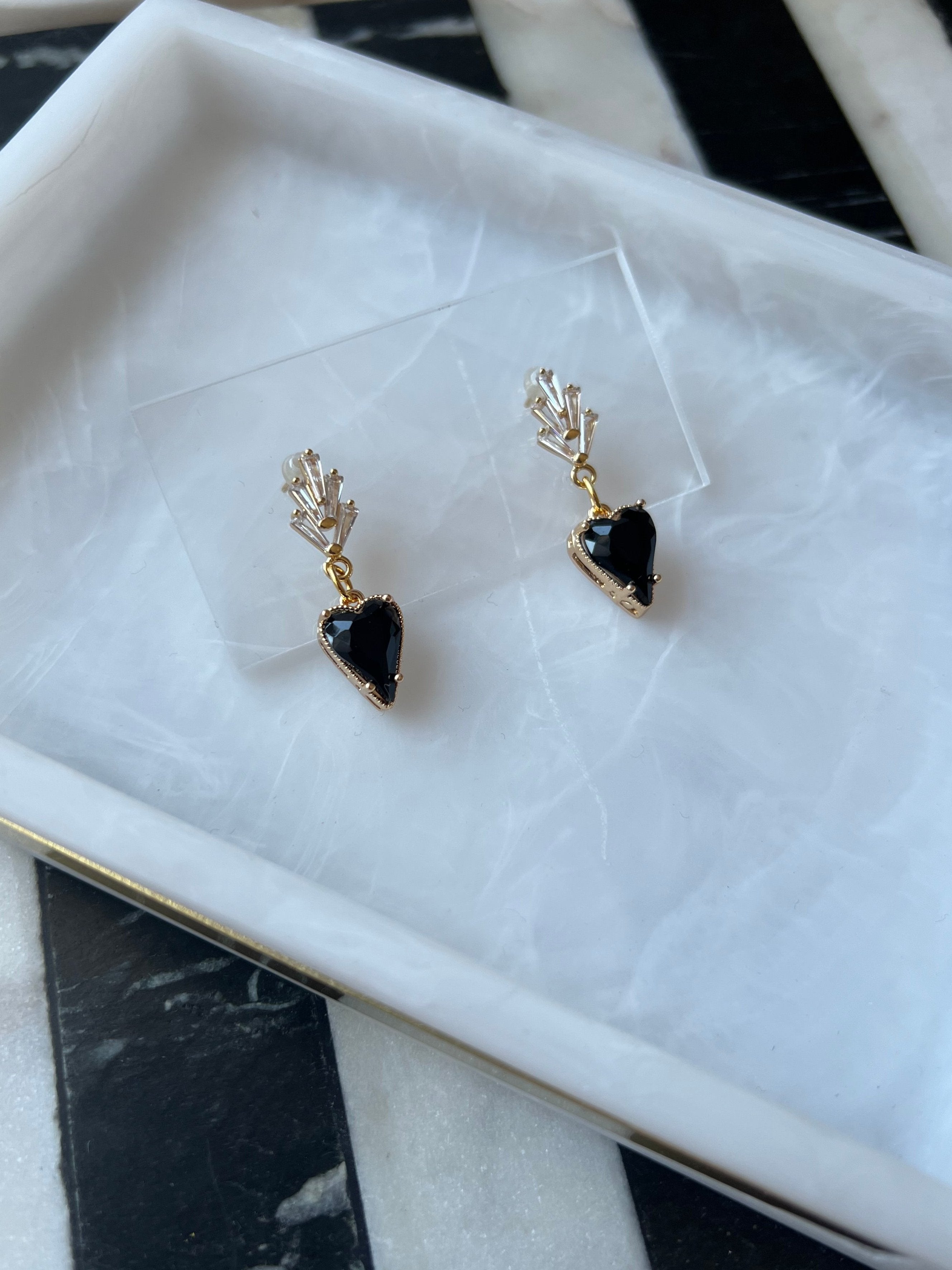 18K Gold Plated Black Heart Earrings