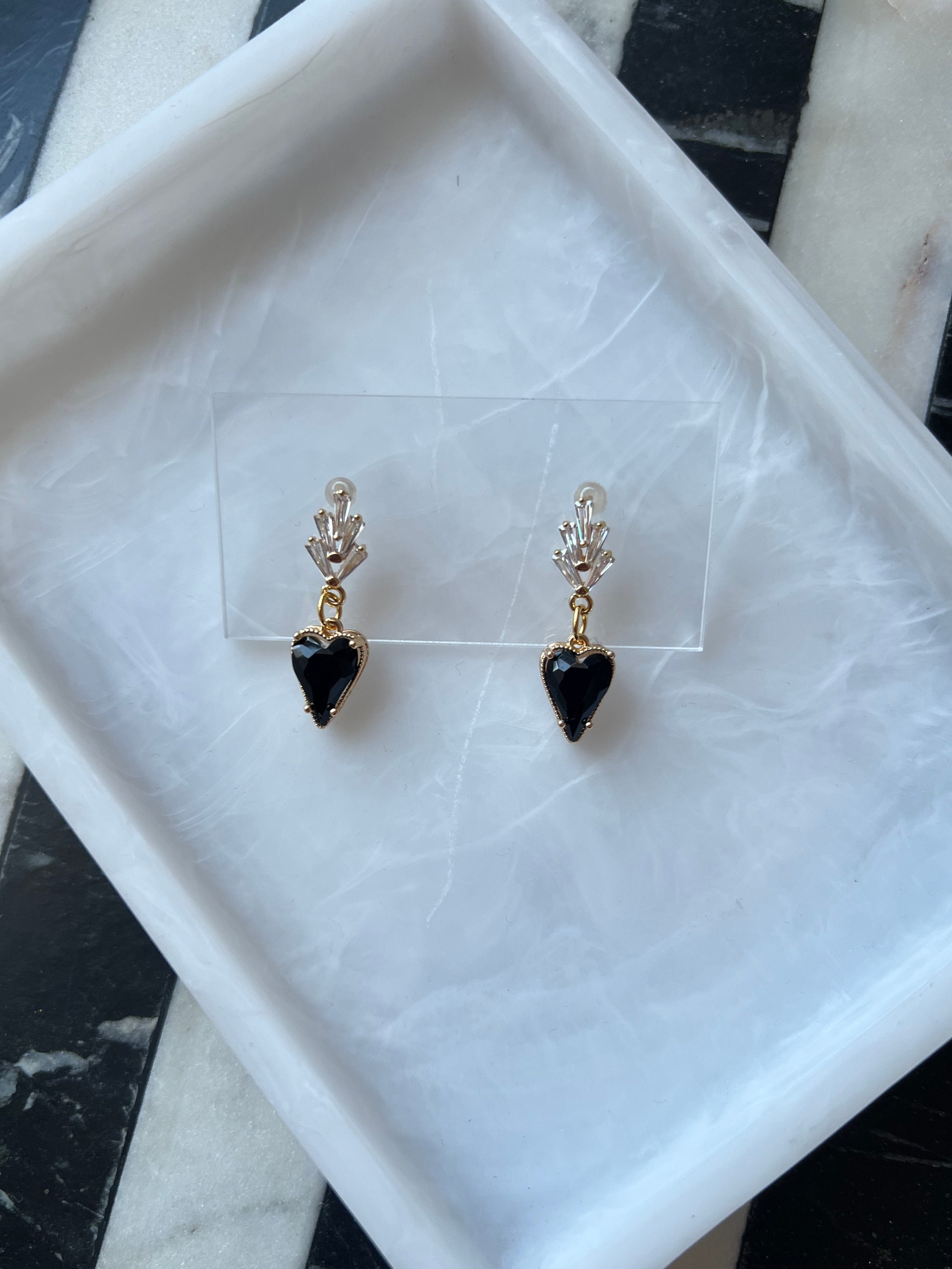 18K Gold Plated Black Heart Earrings