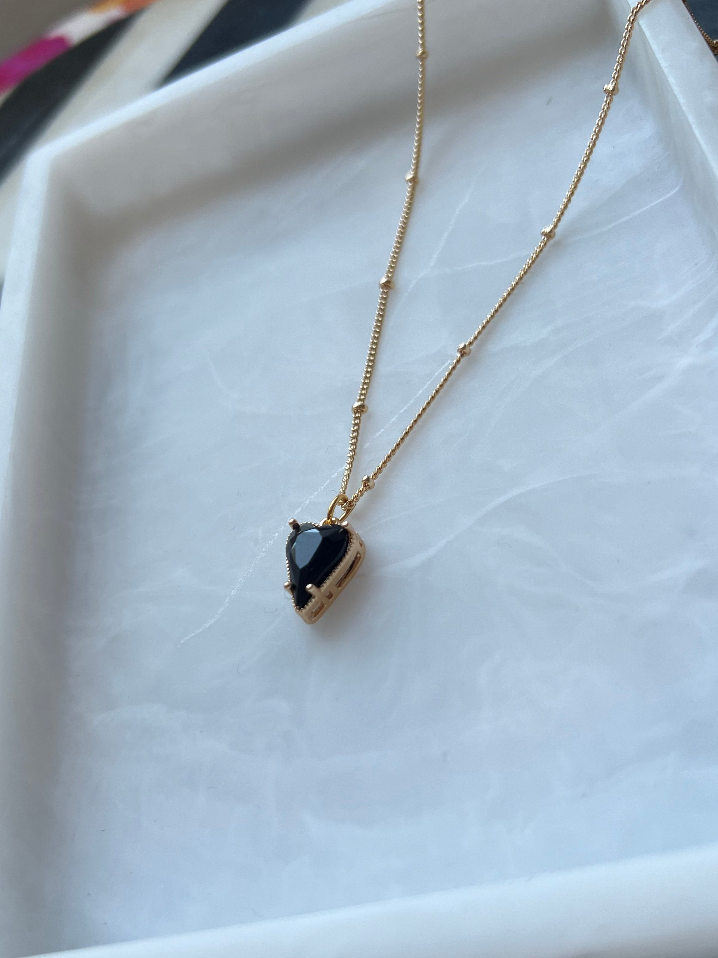 18K Gold Plated Black Heart Necklace