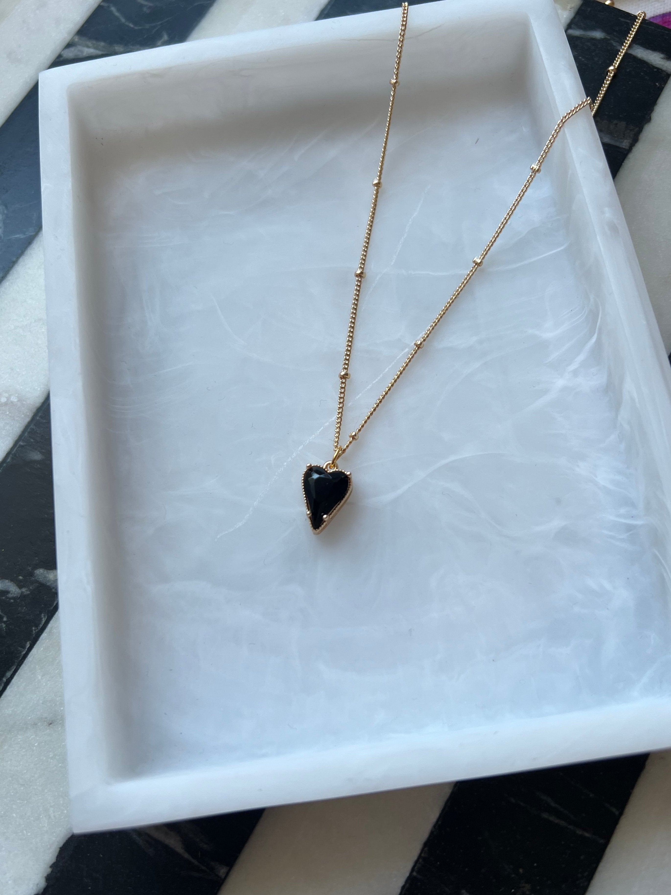 18K Gold Plated Black Heart Necklace