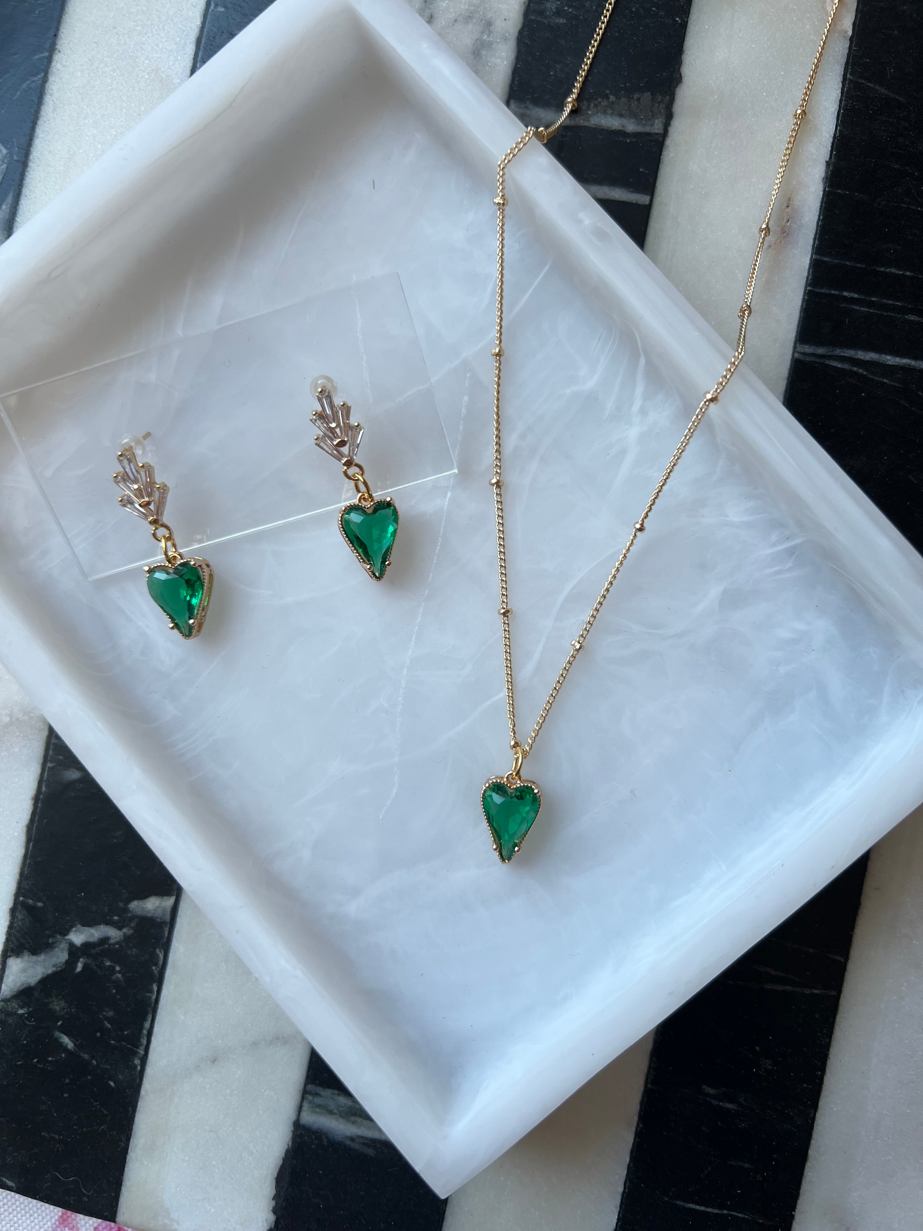 18K Gold Plated Emerald Green Heart Necklace