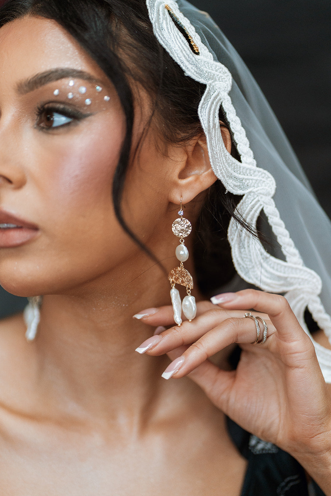Freshwater Biwa and Circular Pearl Earrings