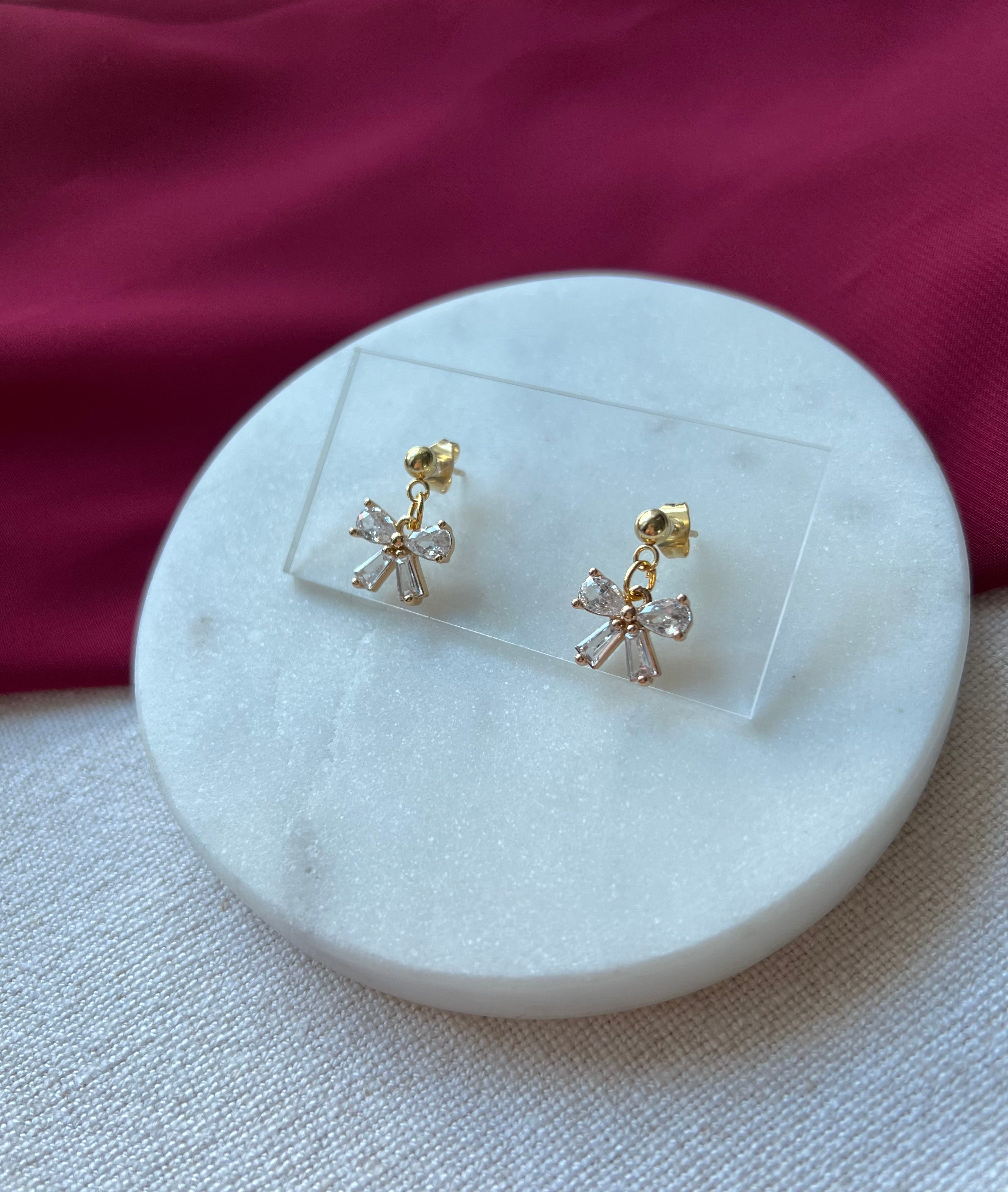 Crystal Bows with 18K Gold Studs
