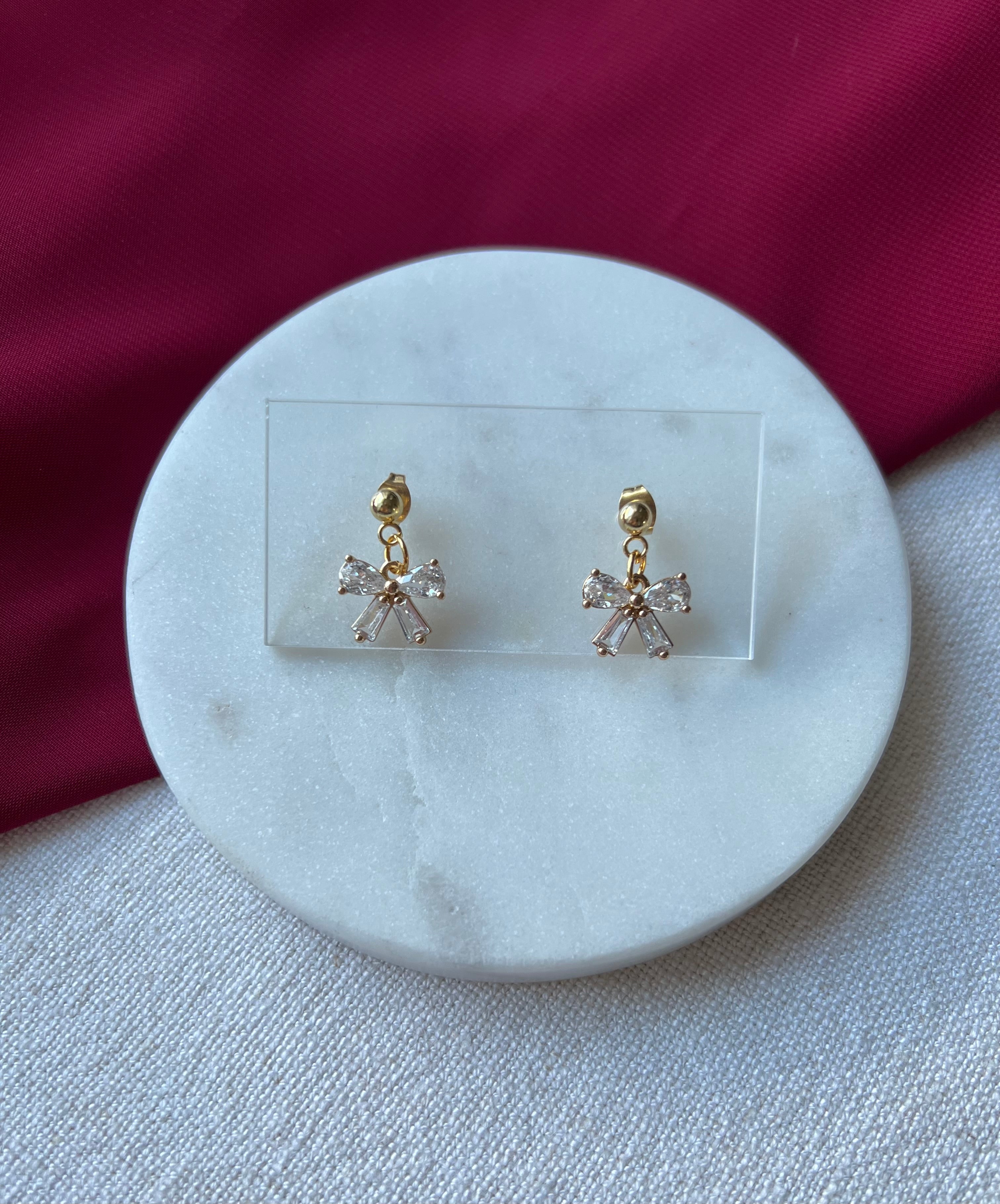 Crystal Bows with 18K Gold Studs