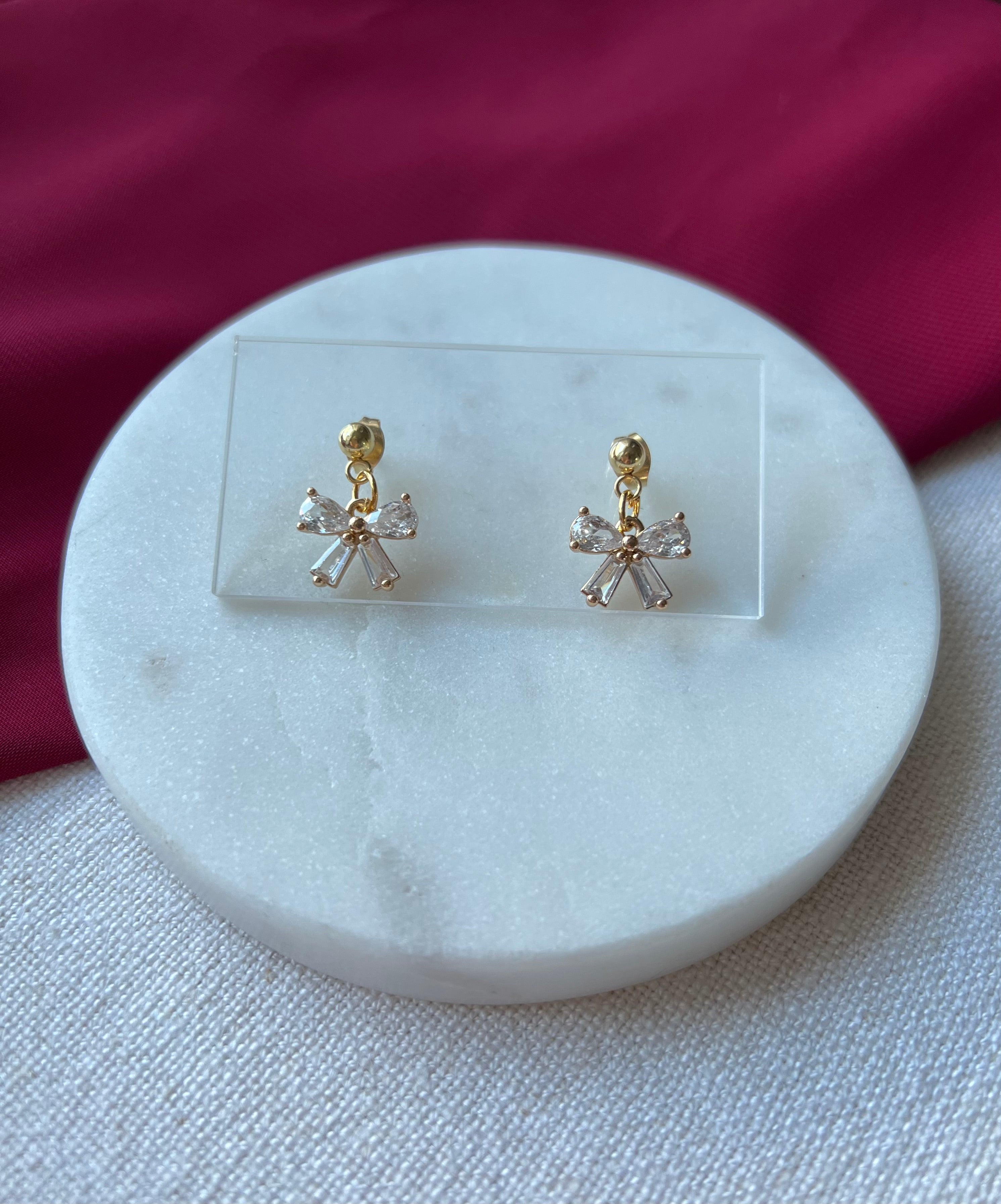 Crystal Bows with 18K Gold Studs