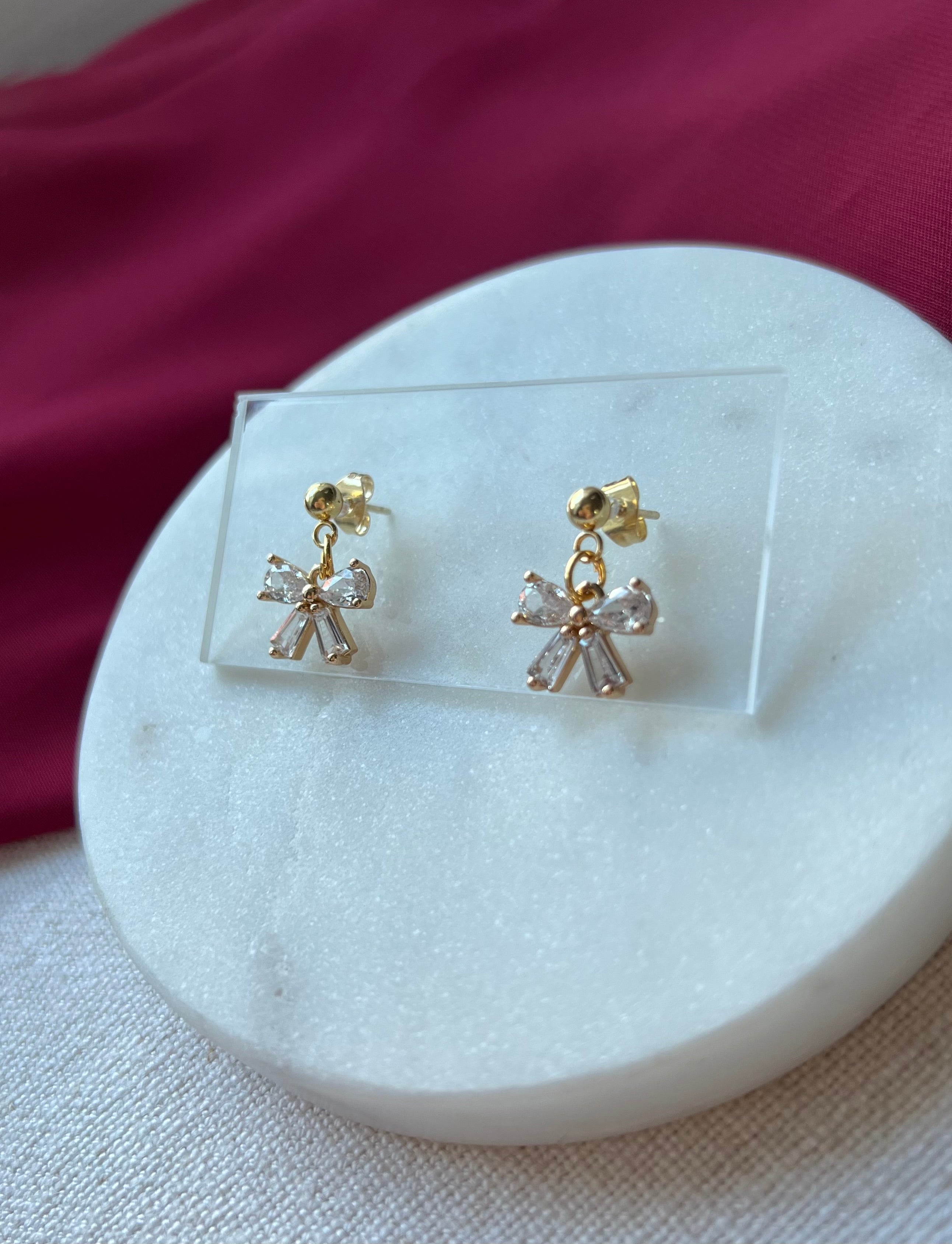 Crystal Bows with 18K Gold Studs