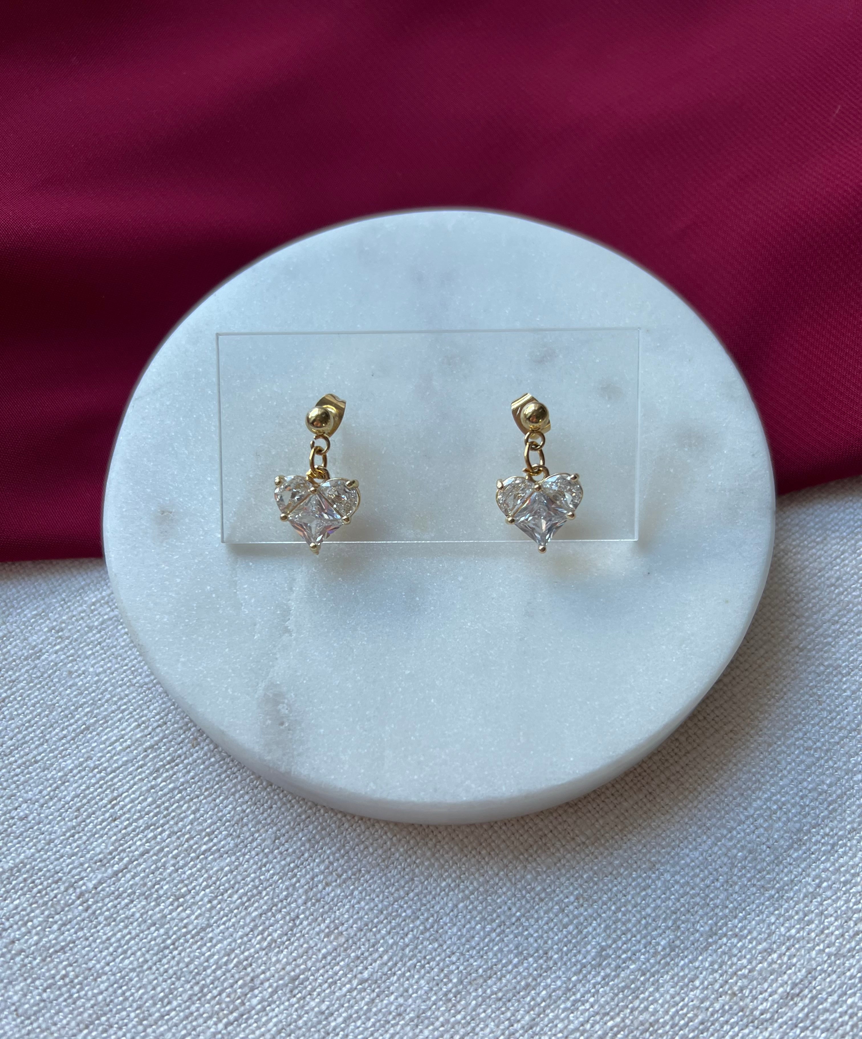Crystal Hearts with 18K Gold Studs
