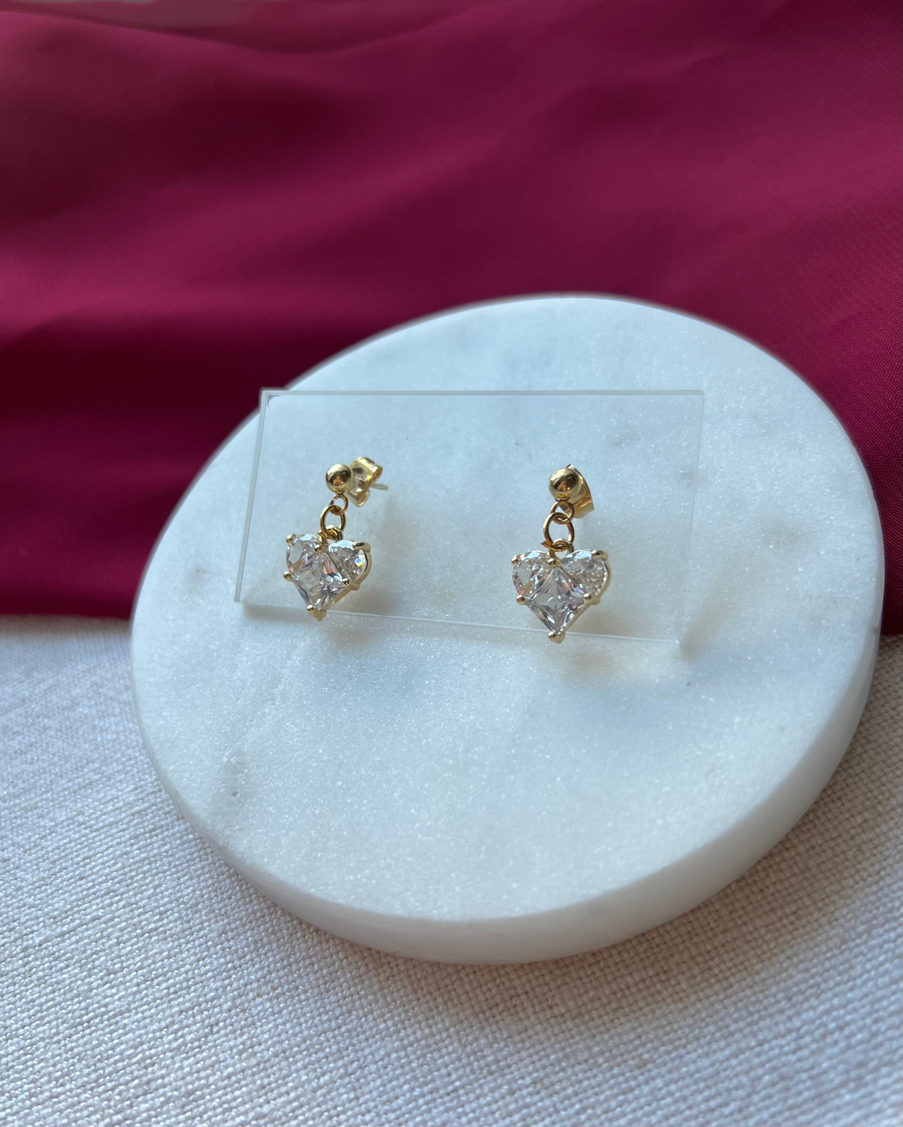 Crystal Hearts with 18K Gold Studs