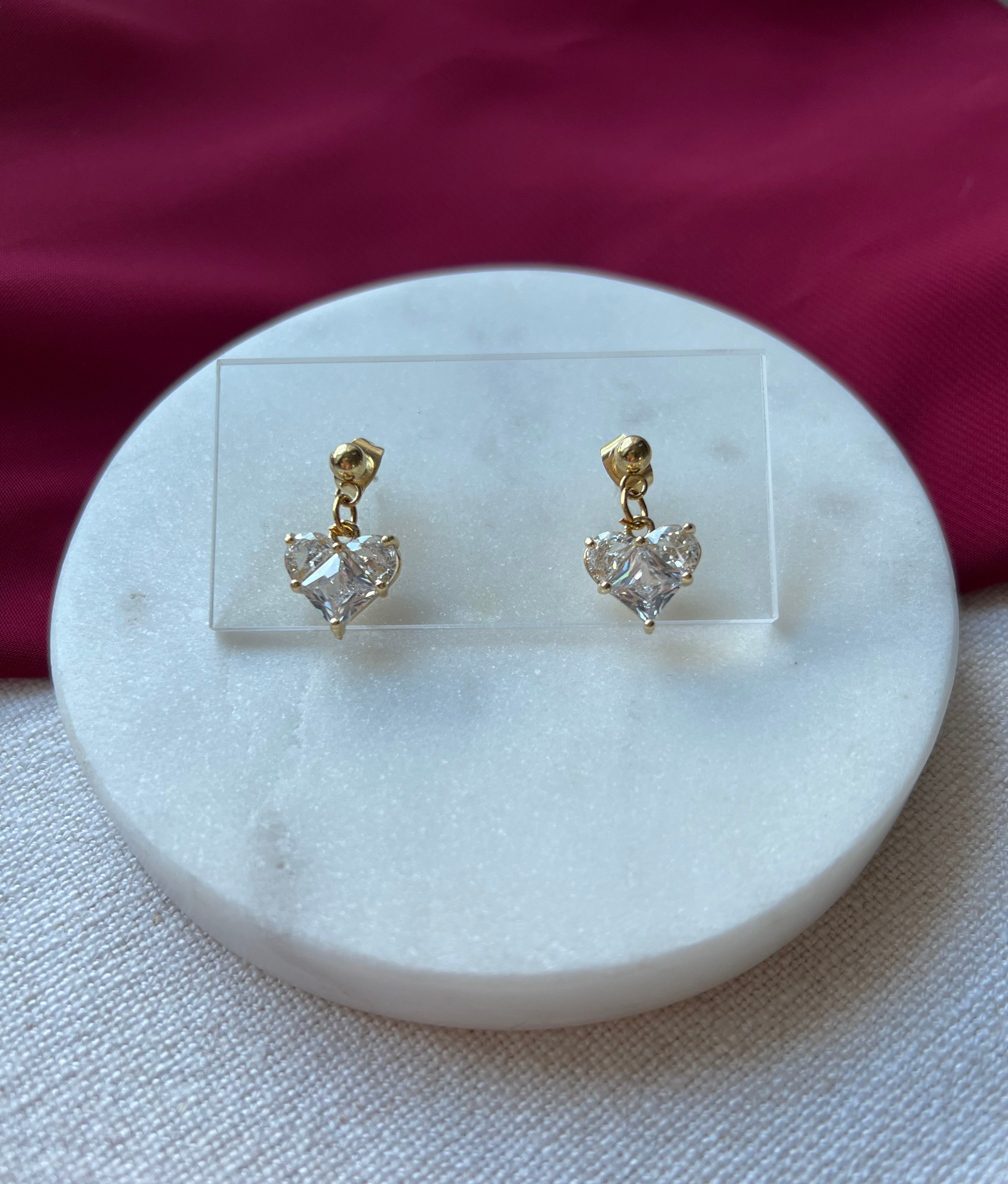 Crystal Hearts with 18K Gold Studs