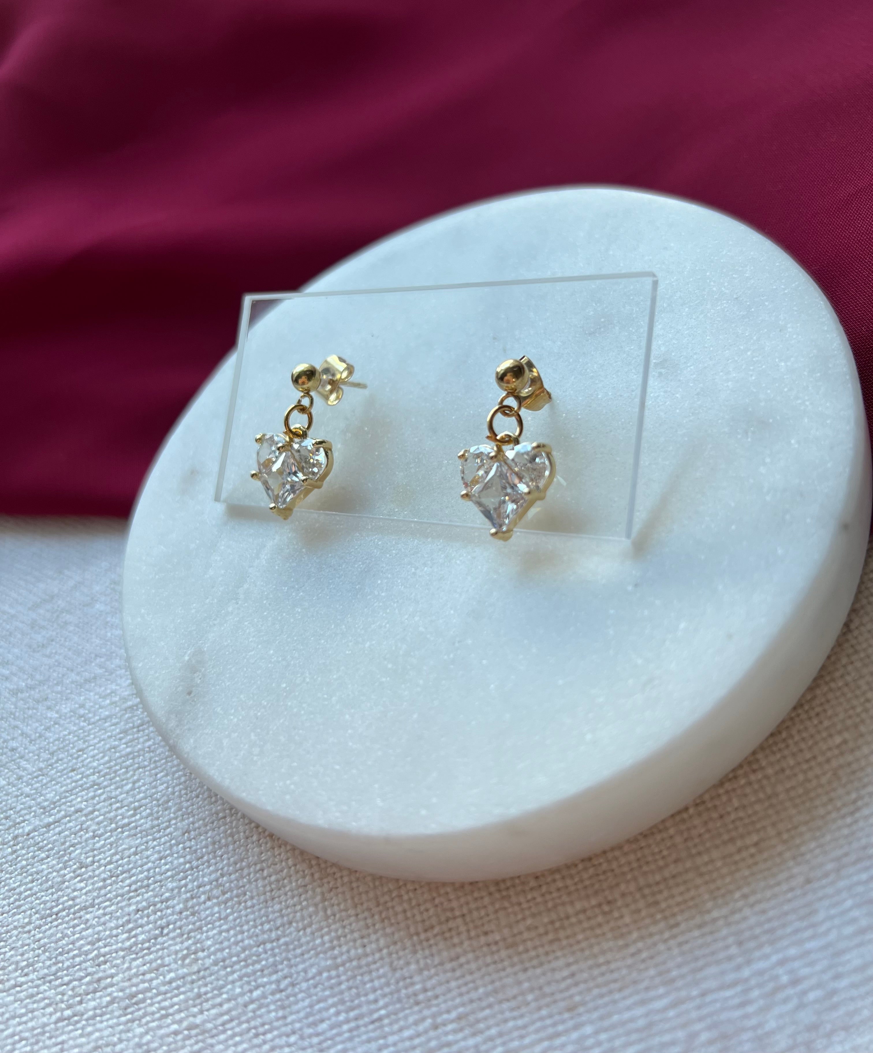 Crystal Hearts with 18K Gold Studs