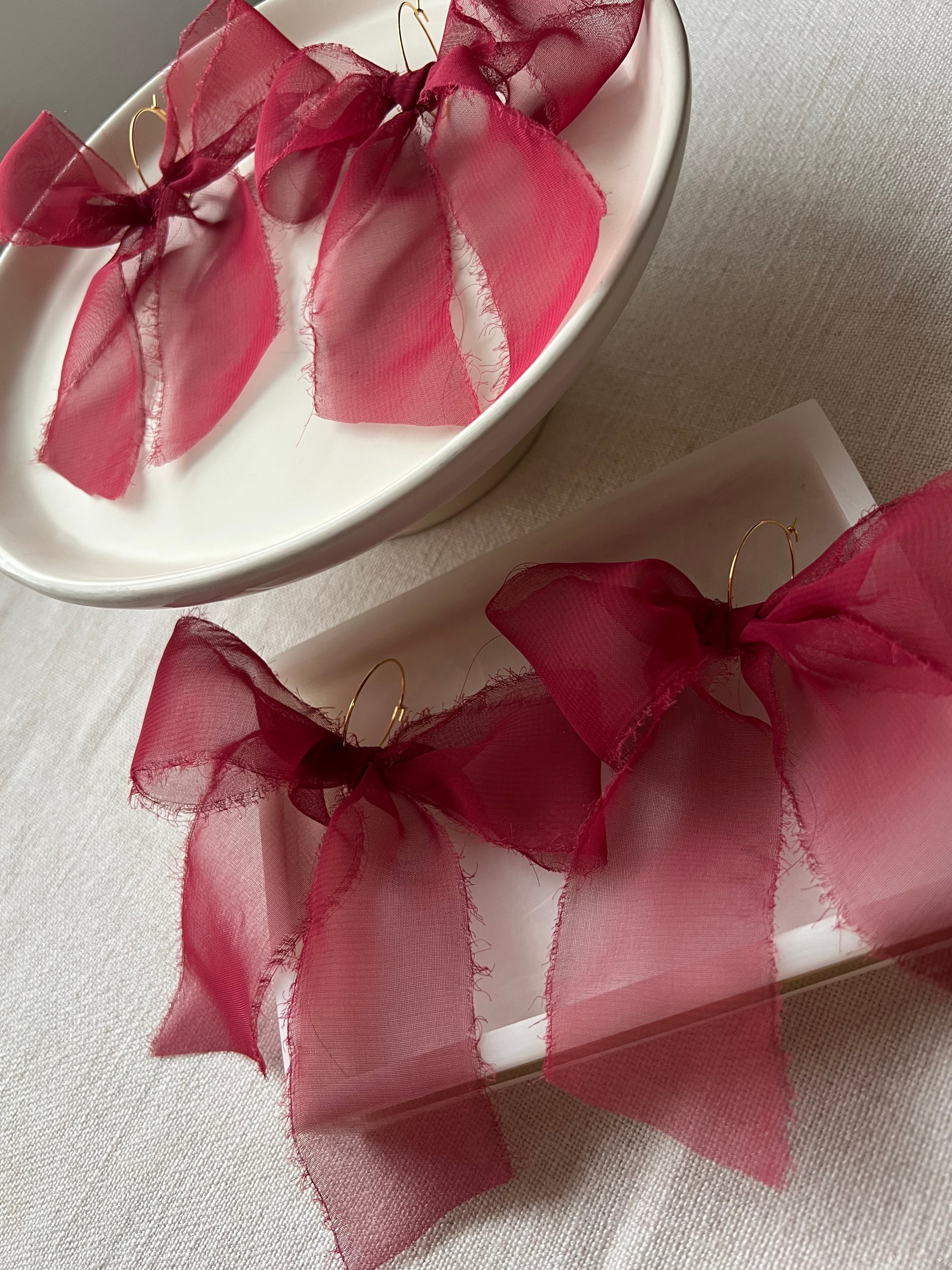 Handmade Chiffon Bow Earrings on 18K Gold Plated Hoops - Limited Edition