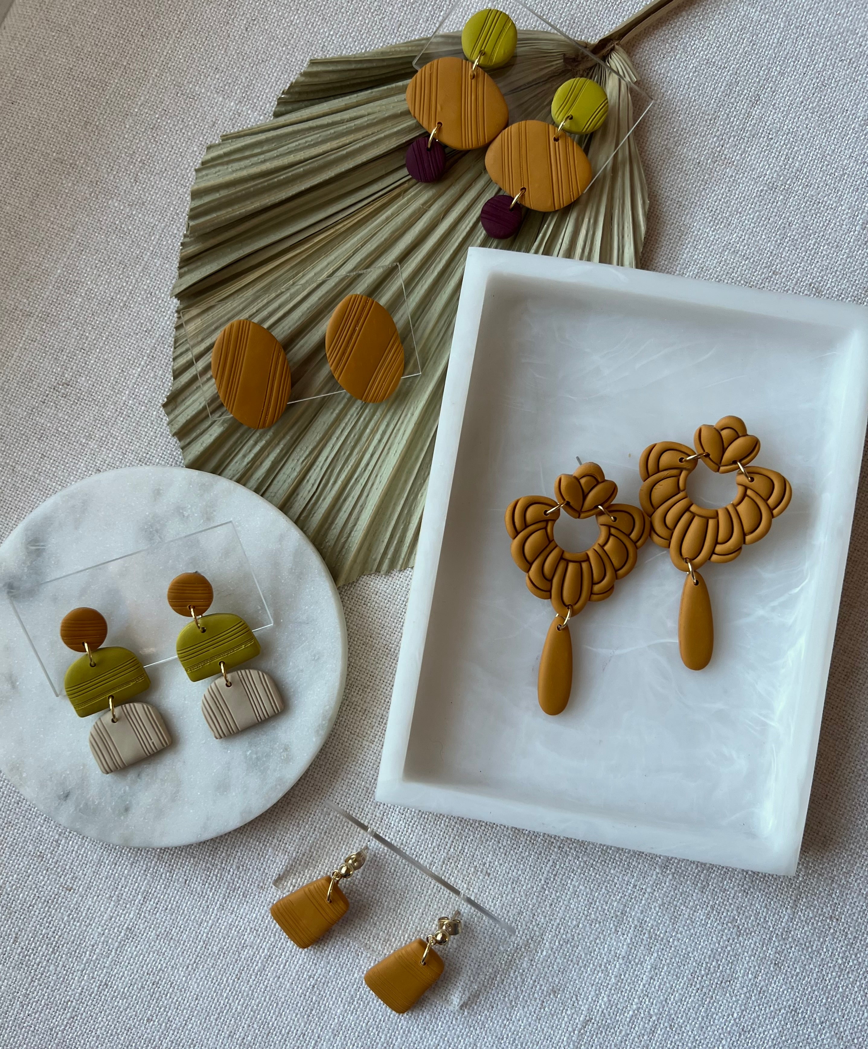 Chartreuse, Mustard & Beige Textured Earrings