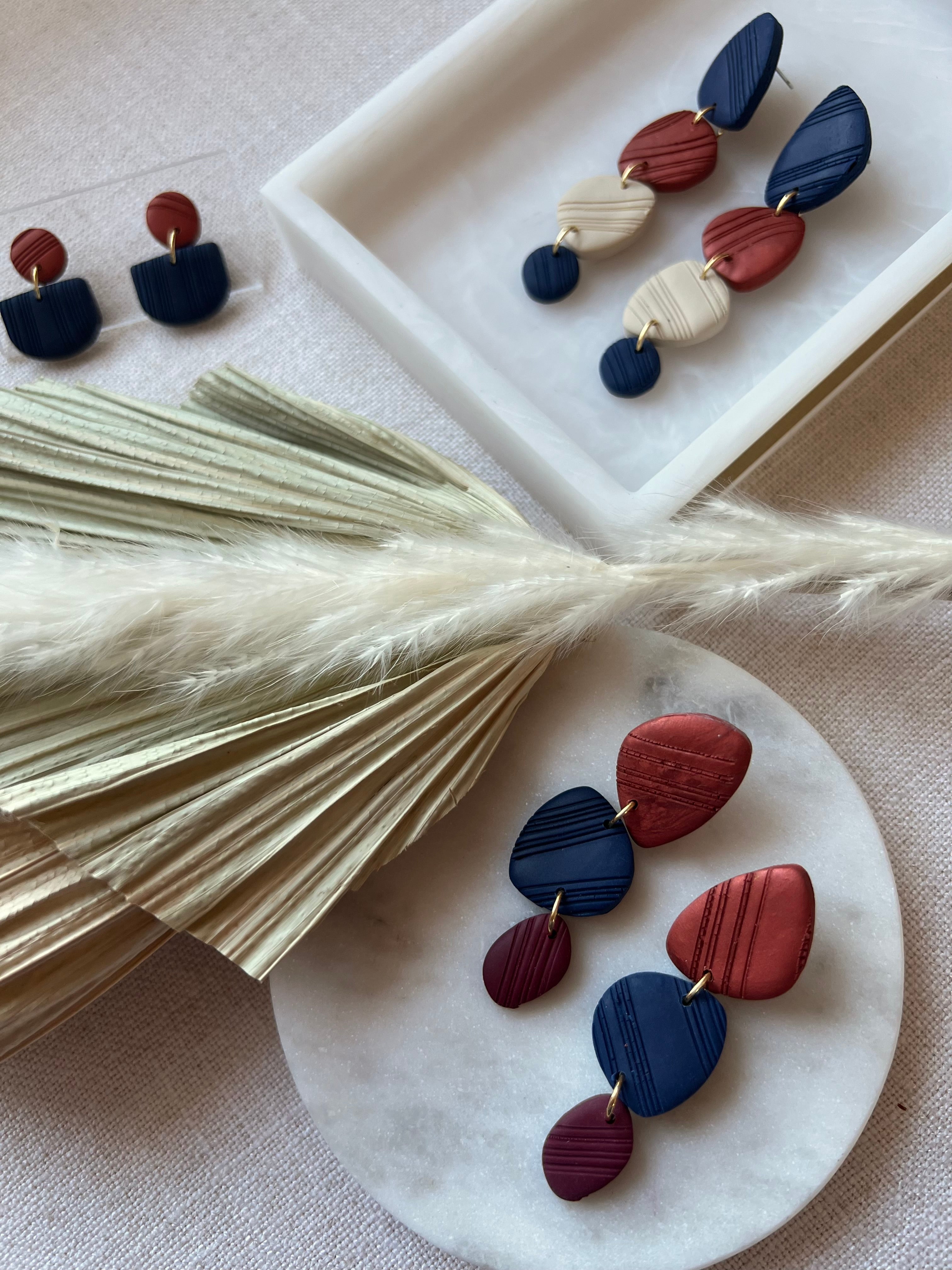 Navy, Copper & Beige Textured Earrings