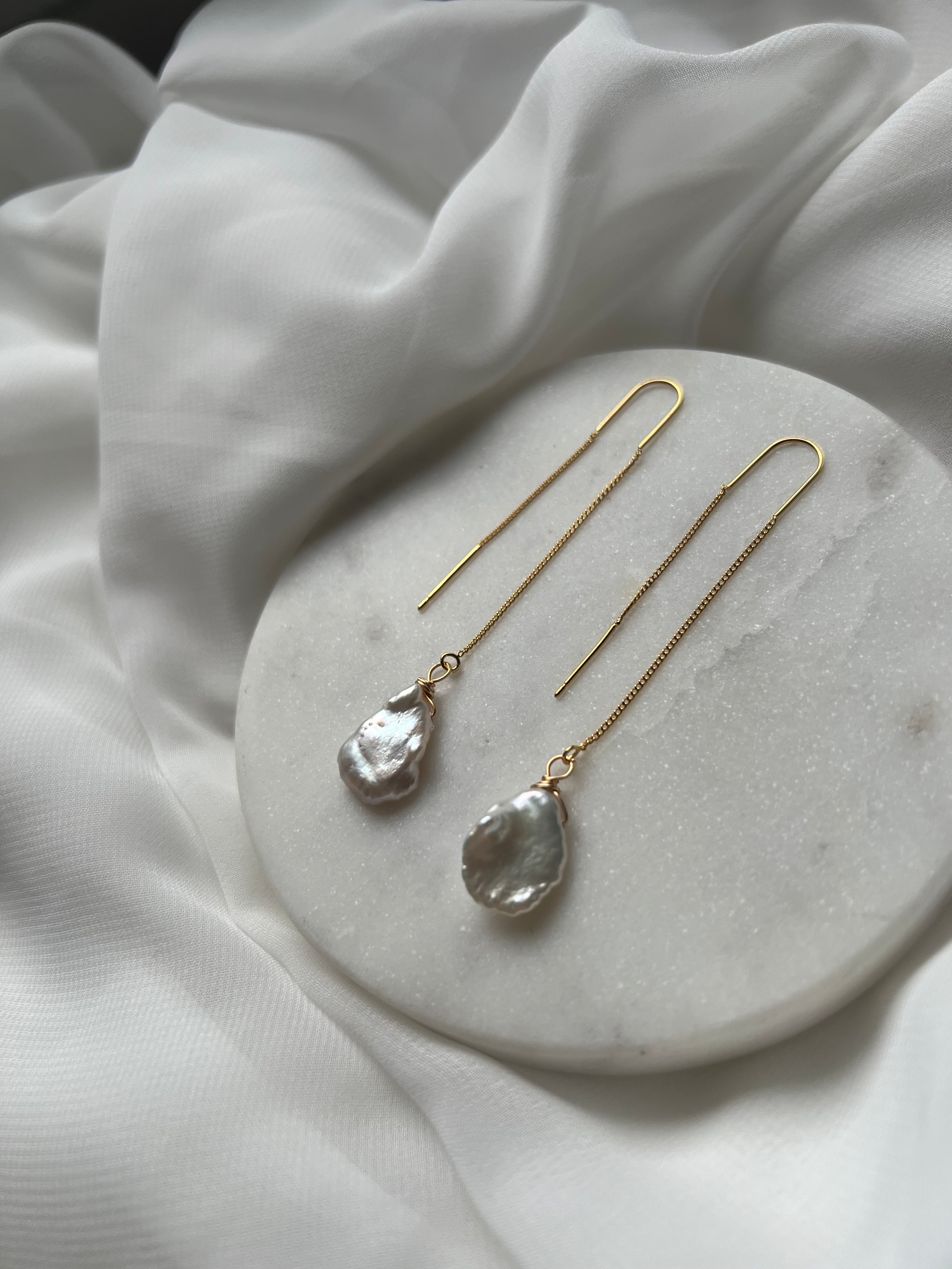 18K Gold Plated Threaders with Natural Freshwater Baroque Pearls