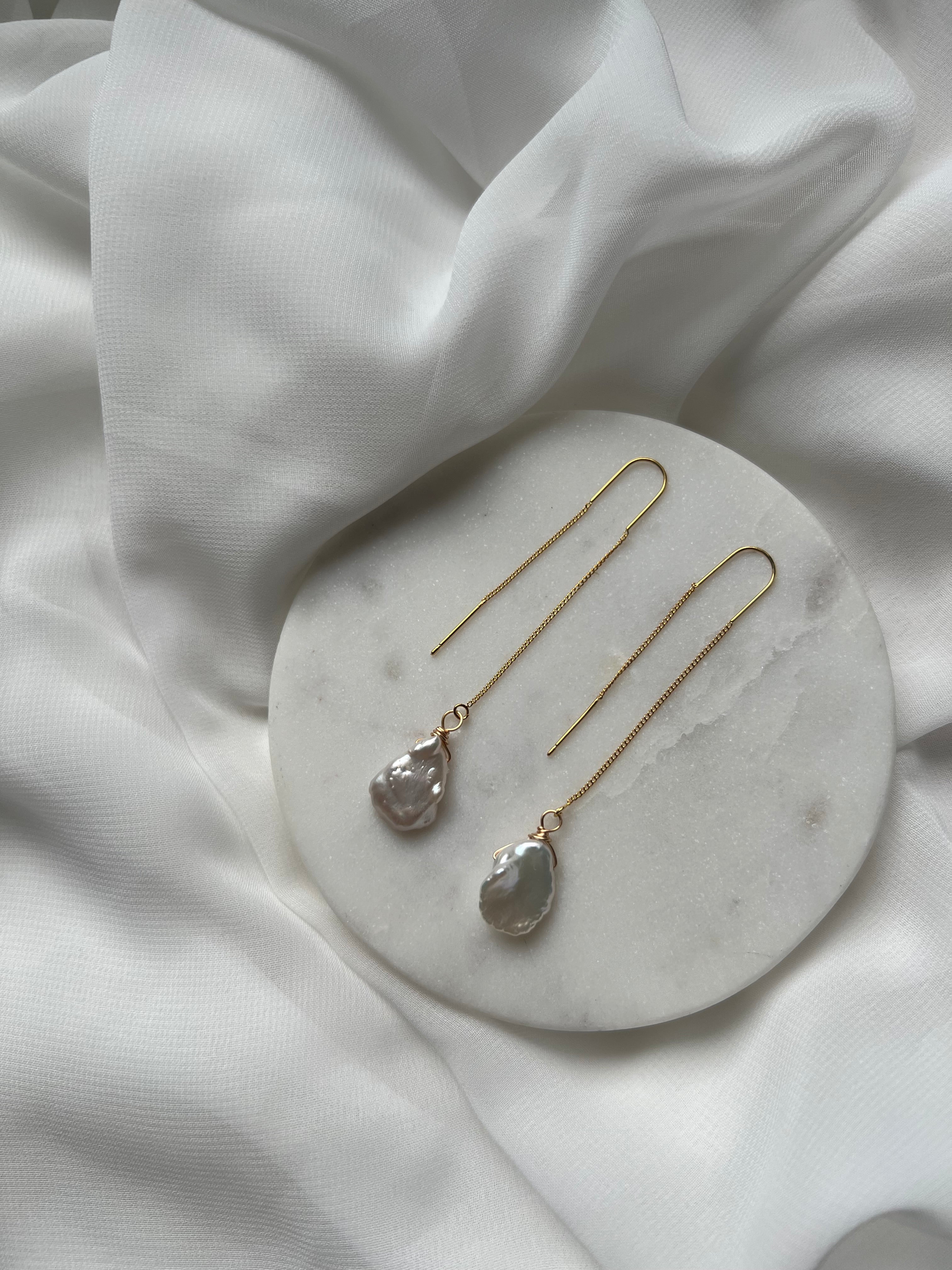 18K Gold Plated Threaders with Natural Freshwater Baroque Pearls