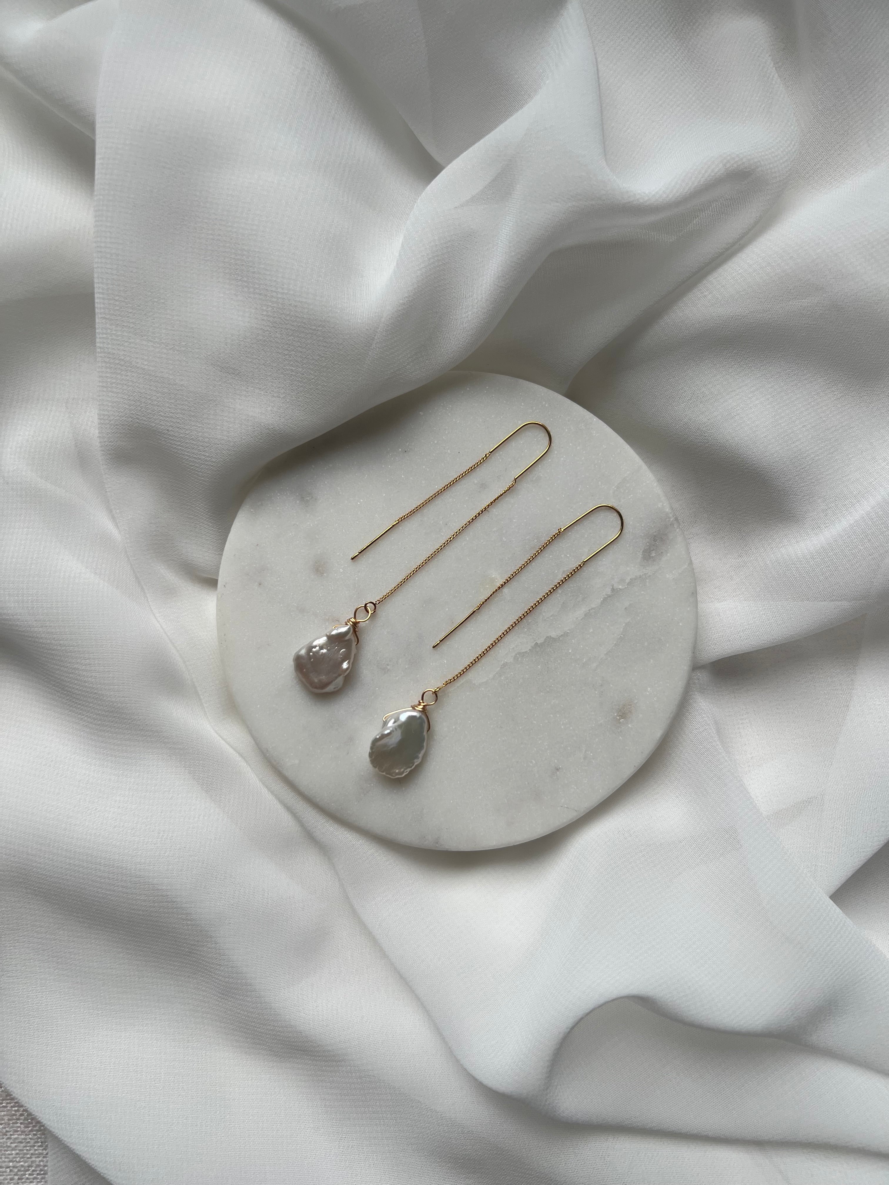 18K Gold Plated Threaders with Natural Freshwater Baroque Pearls
