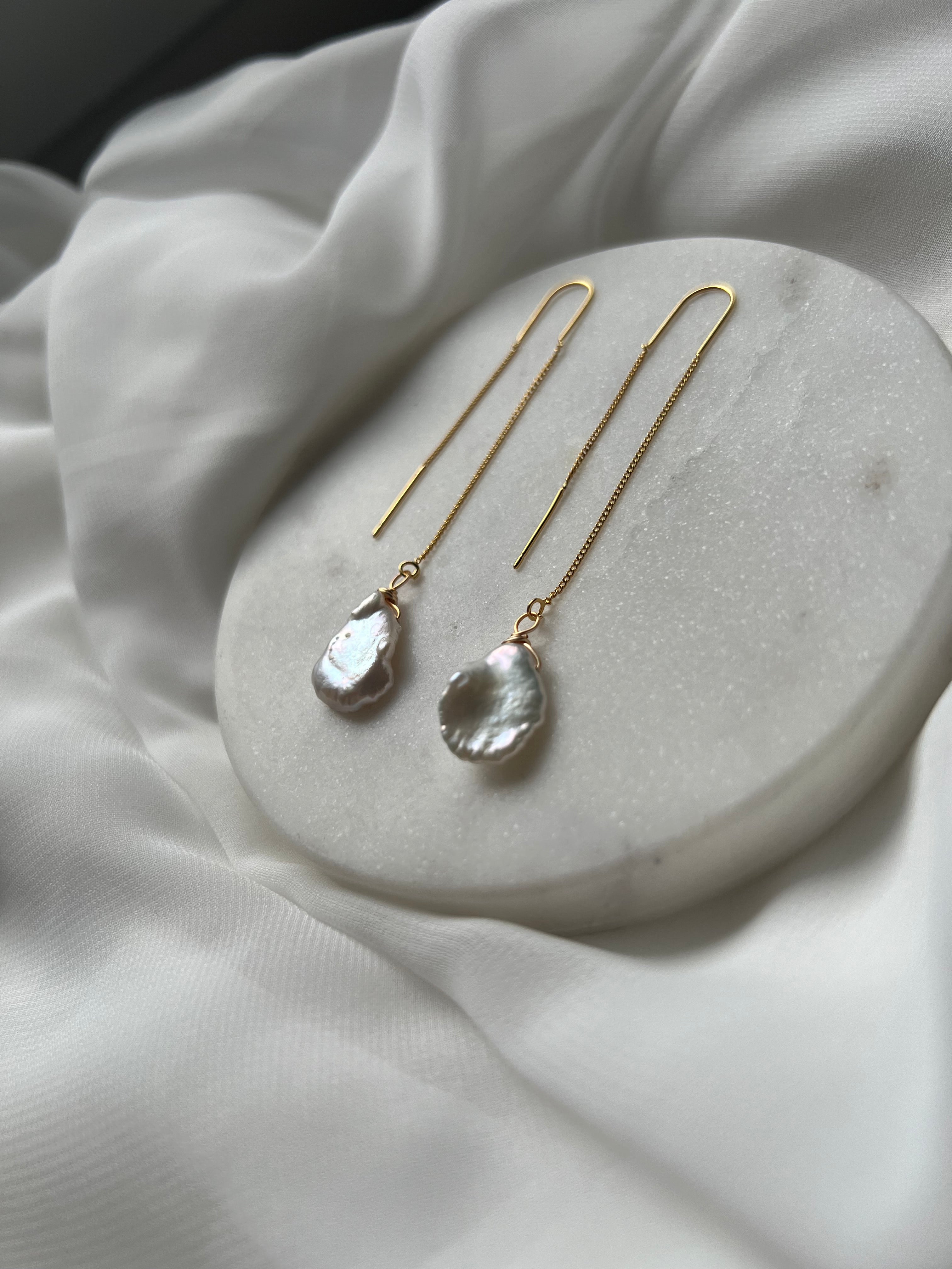 18K Gold Plated Threaders with Natural Freshwater Baroque Pearls