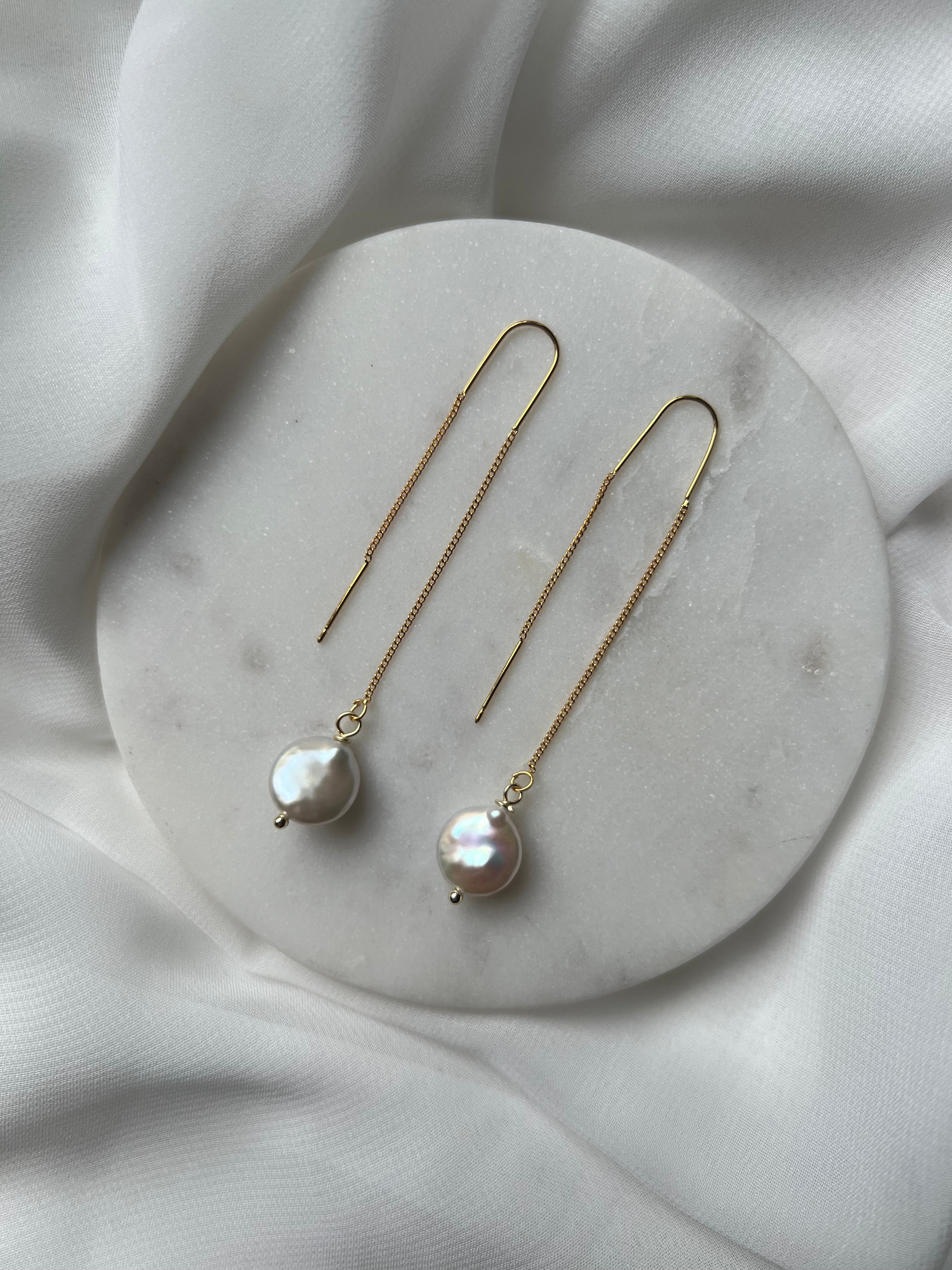 18K Gold Plated Threaders with Natural Freshwater Pearls