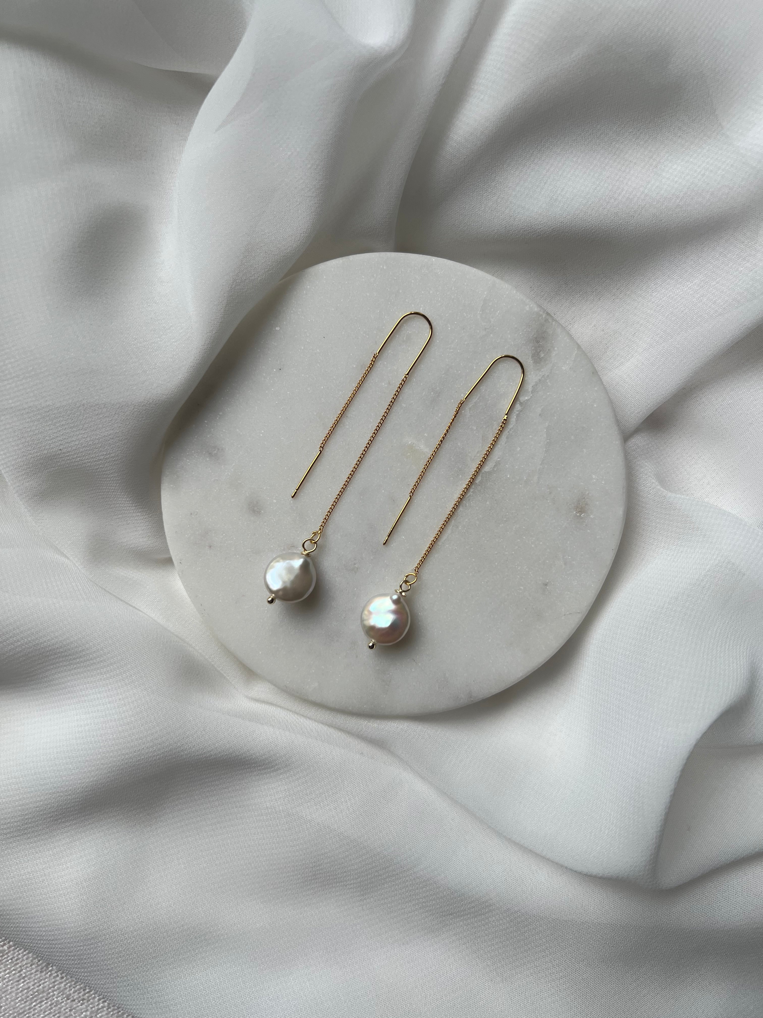 18K Gold Plated Threaders with Natural Freshwater Pearls
