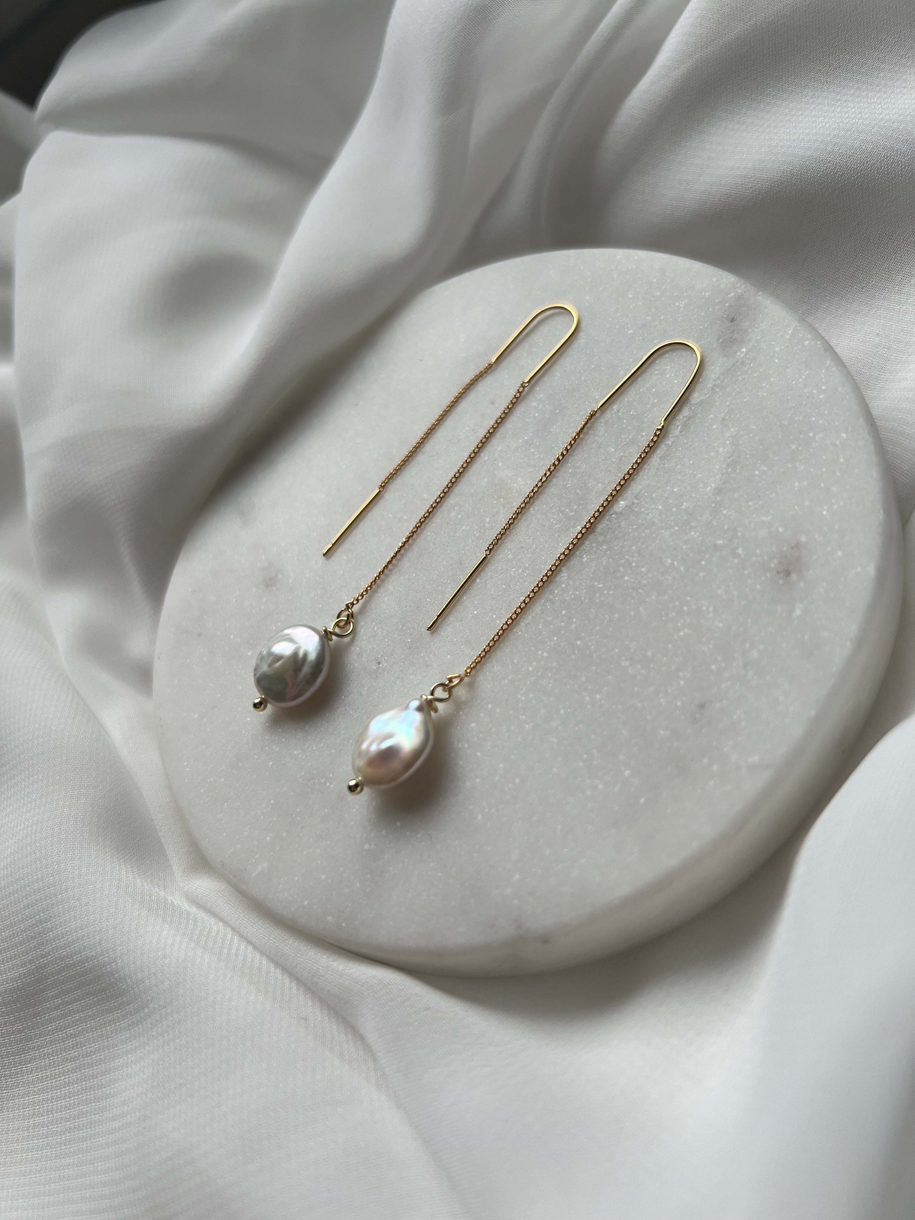 18K Gold Plated Threaders with Natural Freshwater Pearls