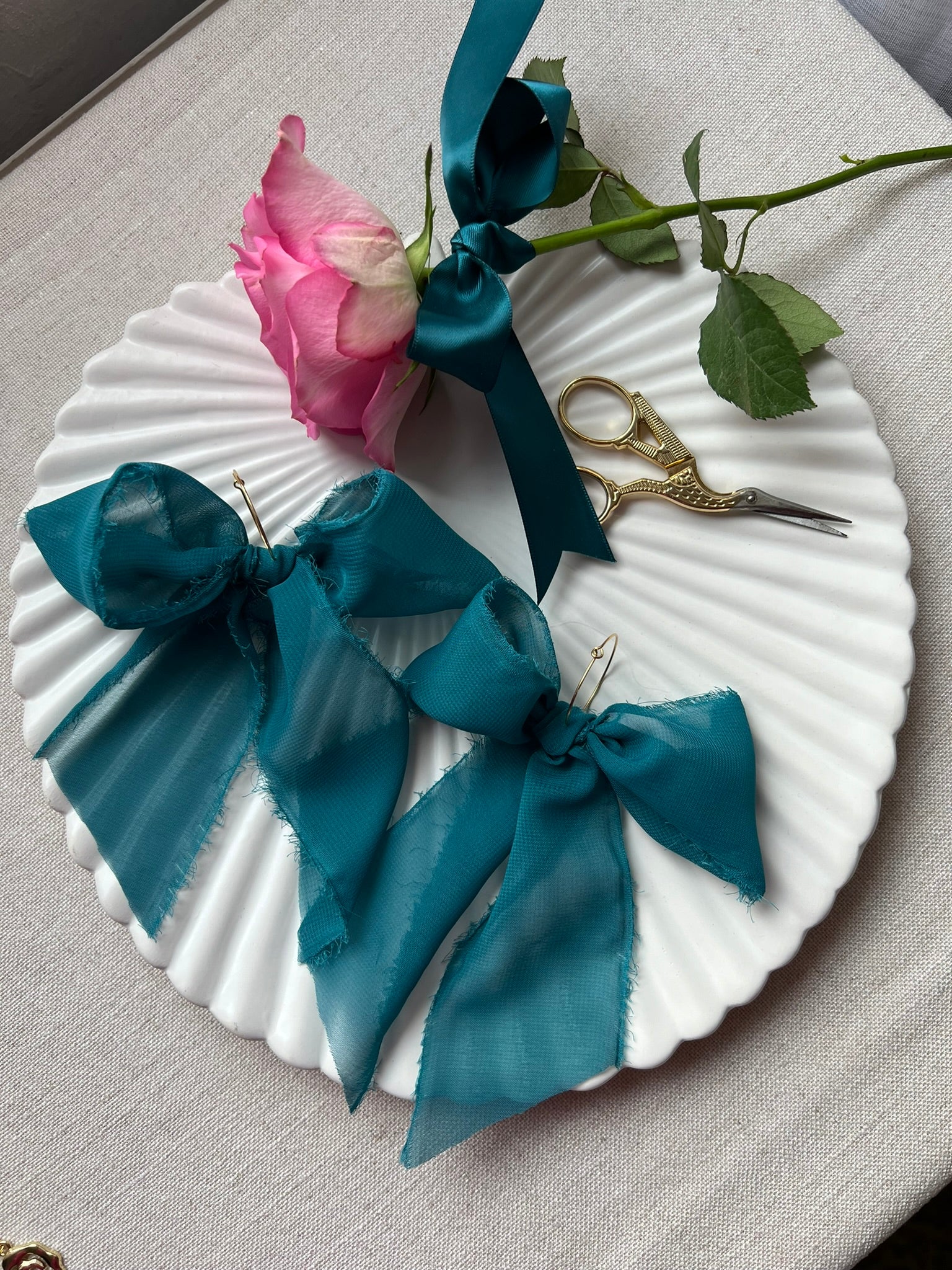 Handmade Chiffon Bow Earrings on 18K Gold Plated Hoops - Limited Edition