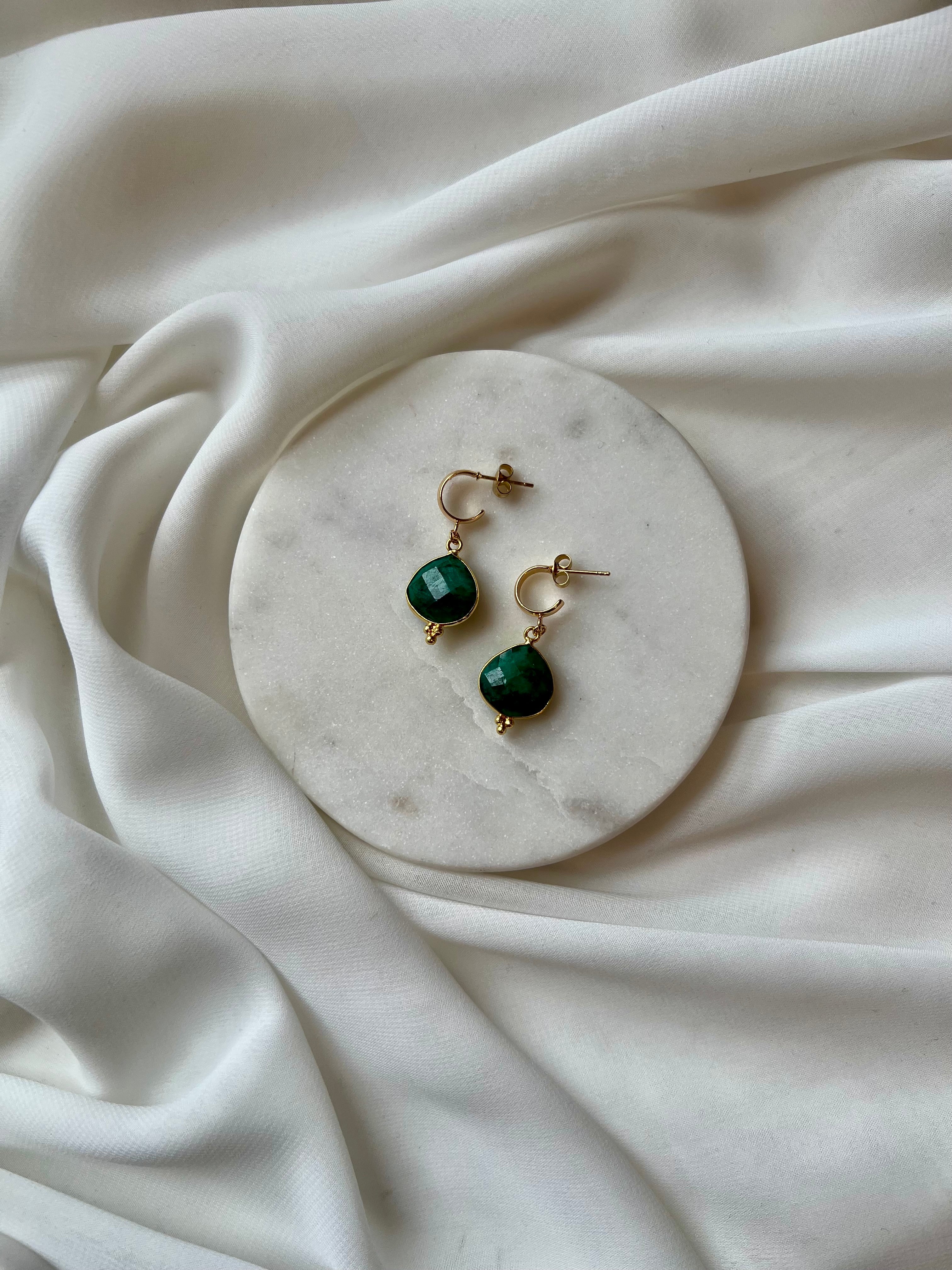 Emerald Earrings with Gold Hoops