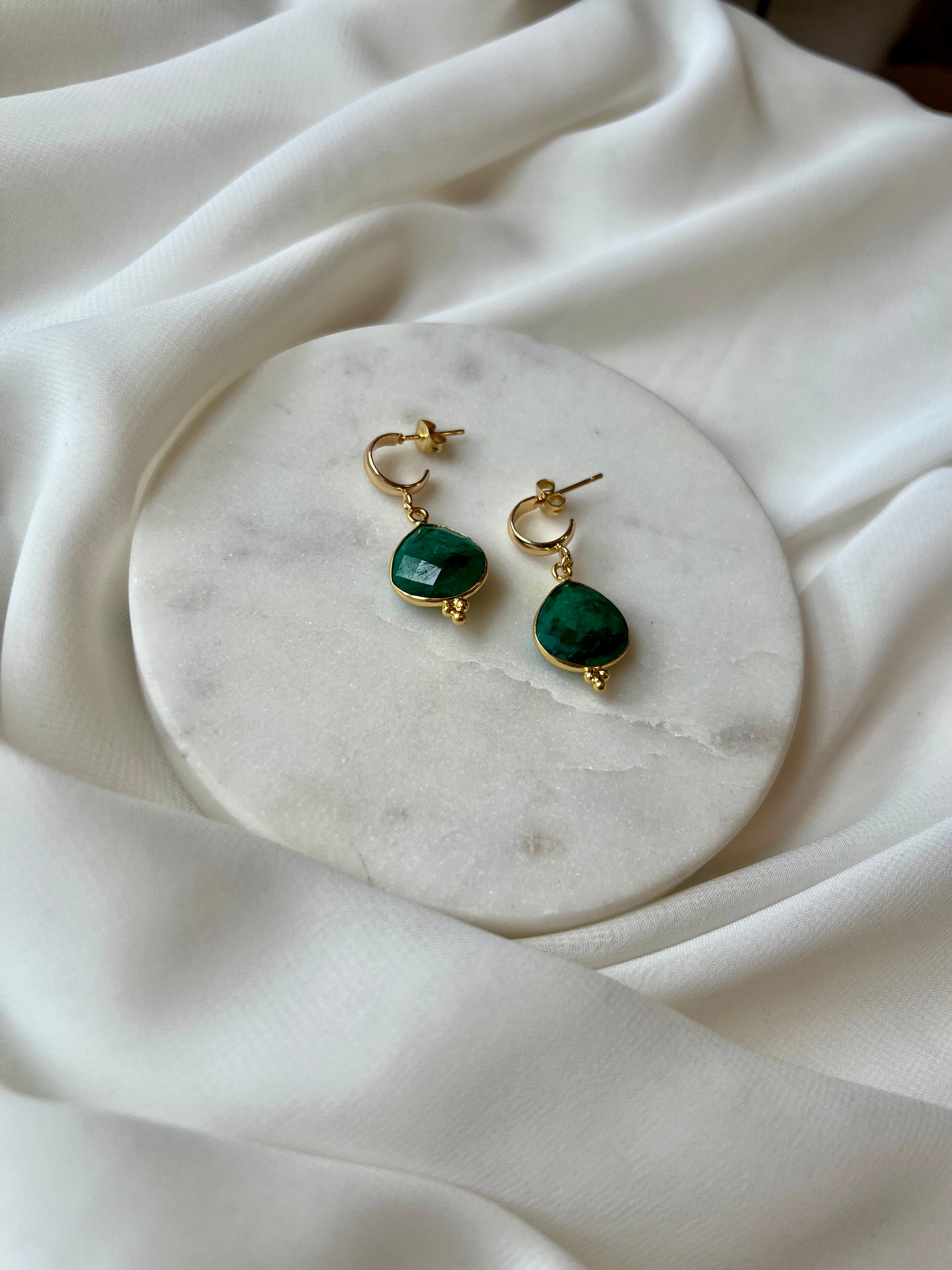 Emerald Earrings with Gold Hoops