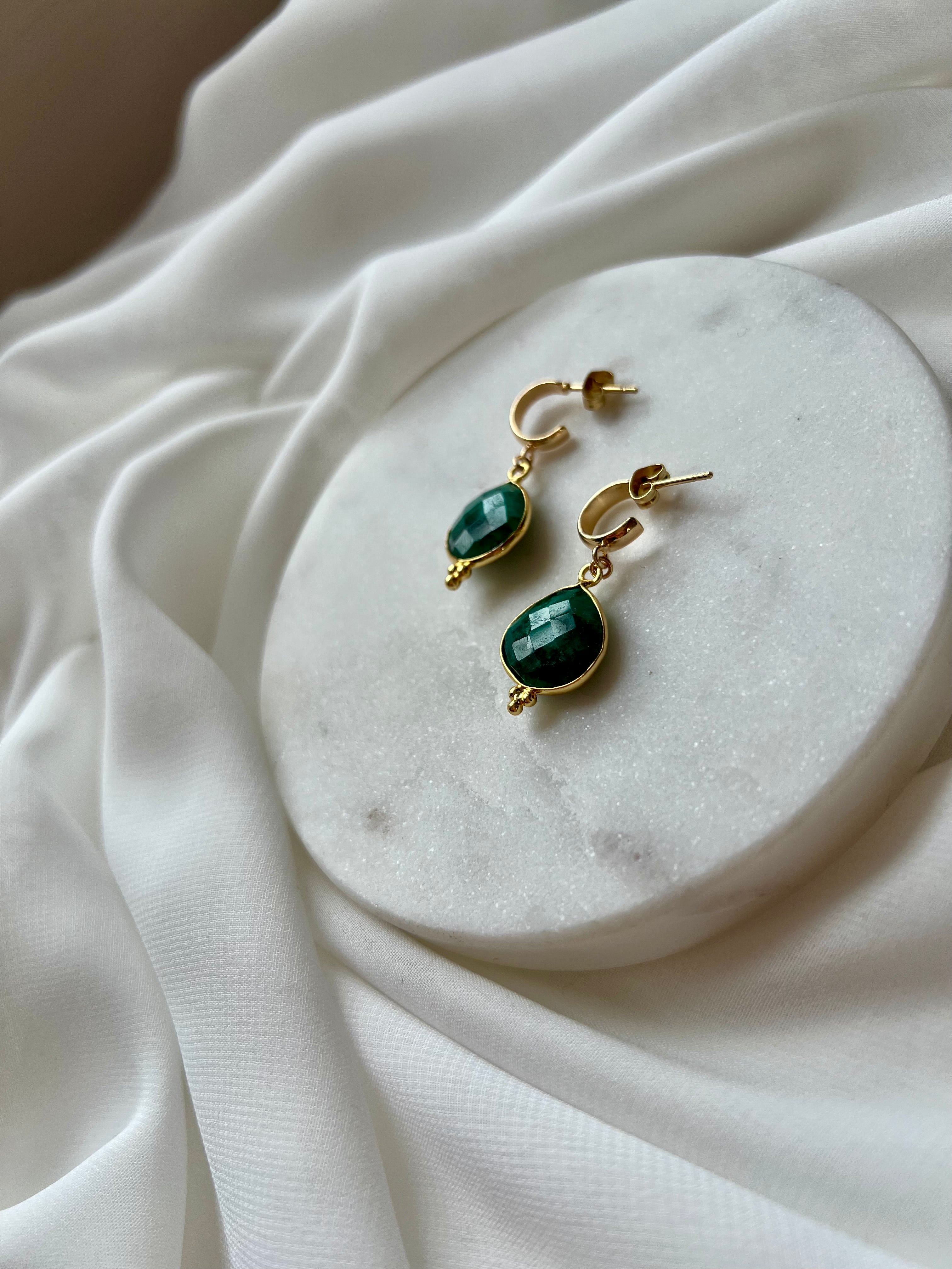 Emerald Earrings with Gold Hoops