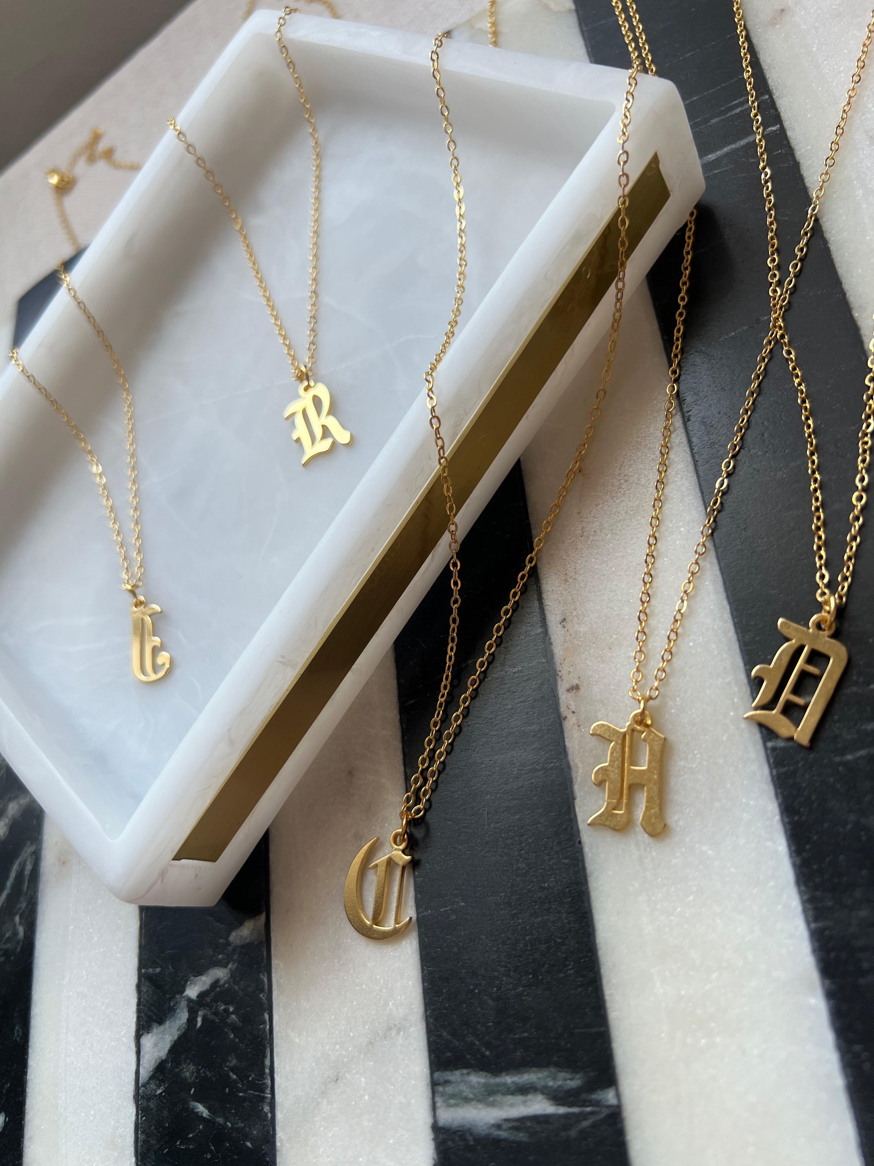 24K Gold Plated Old English Initial Necklace