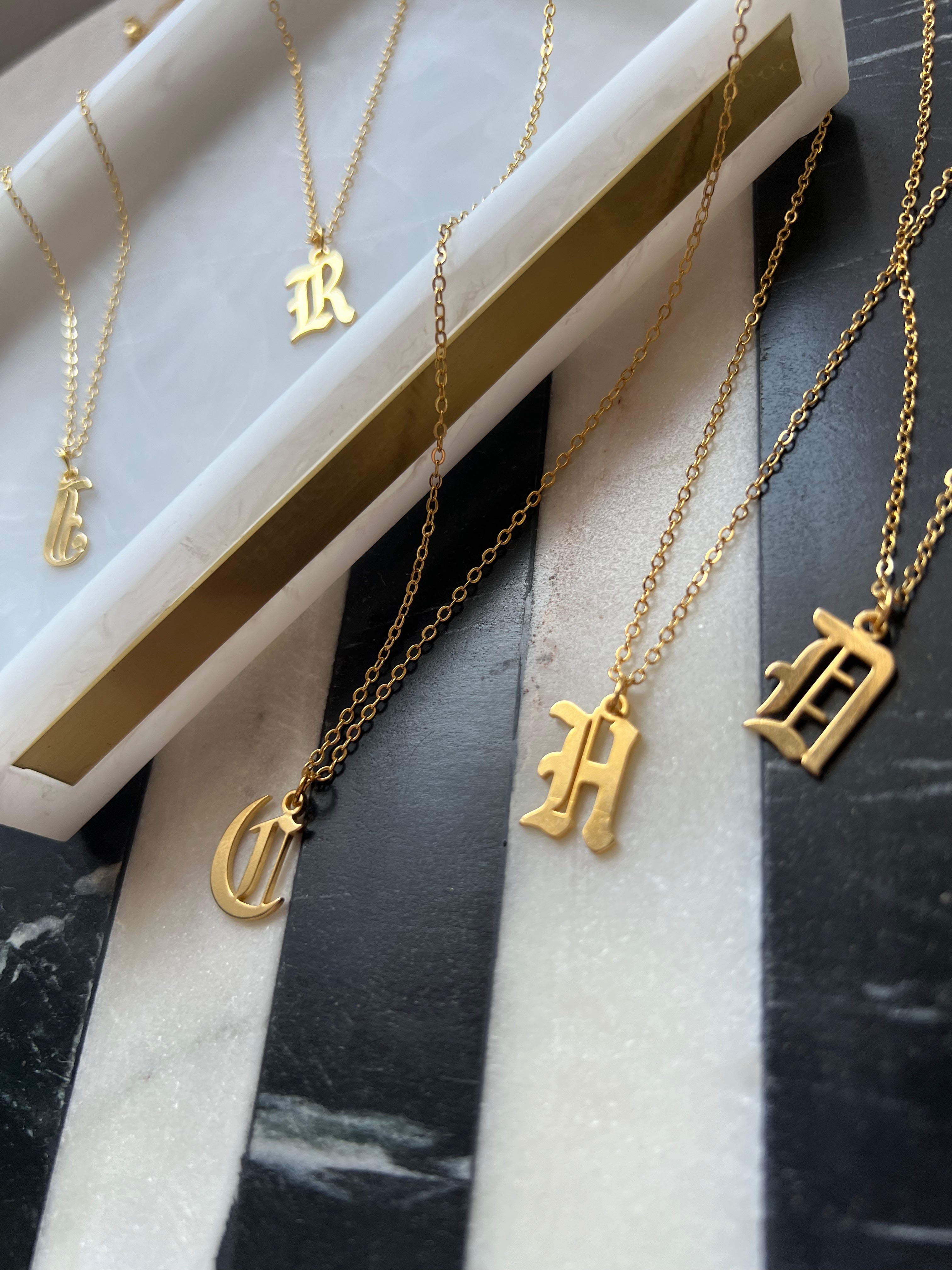 24K Gold Plated Old English Initial Necklace