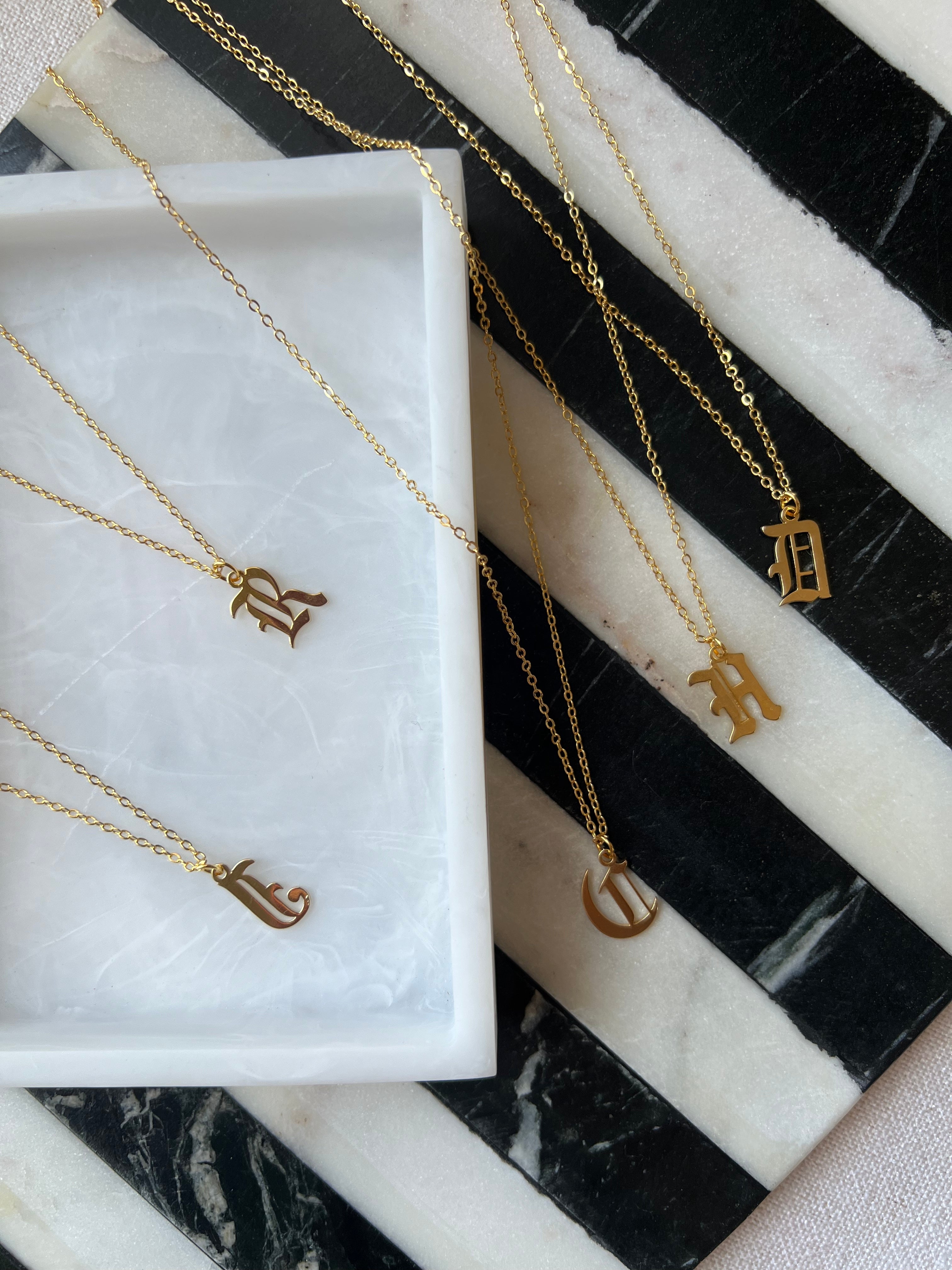 24K Gold Plated Old English Initial Necklace