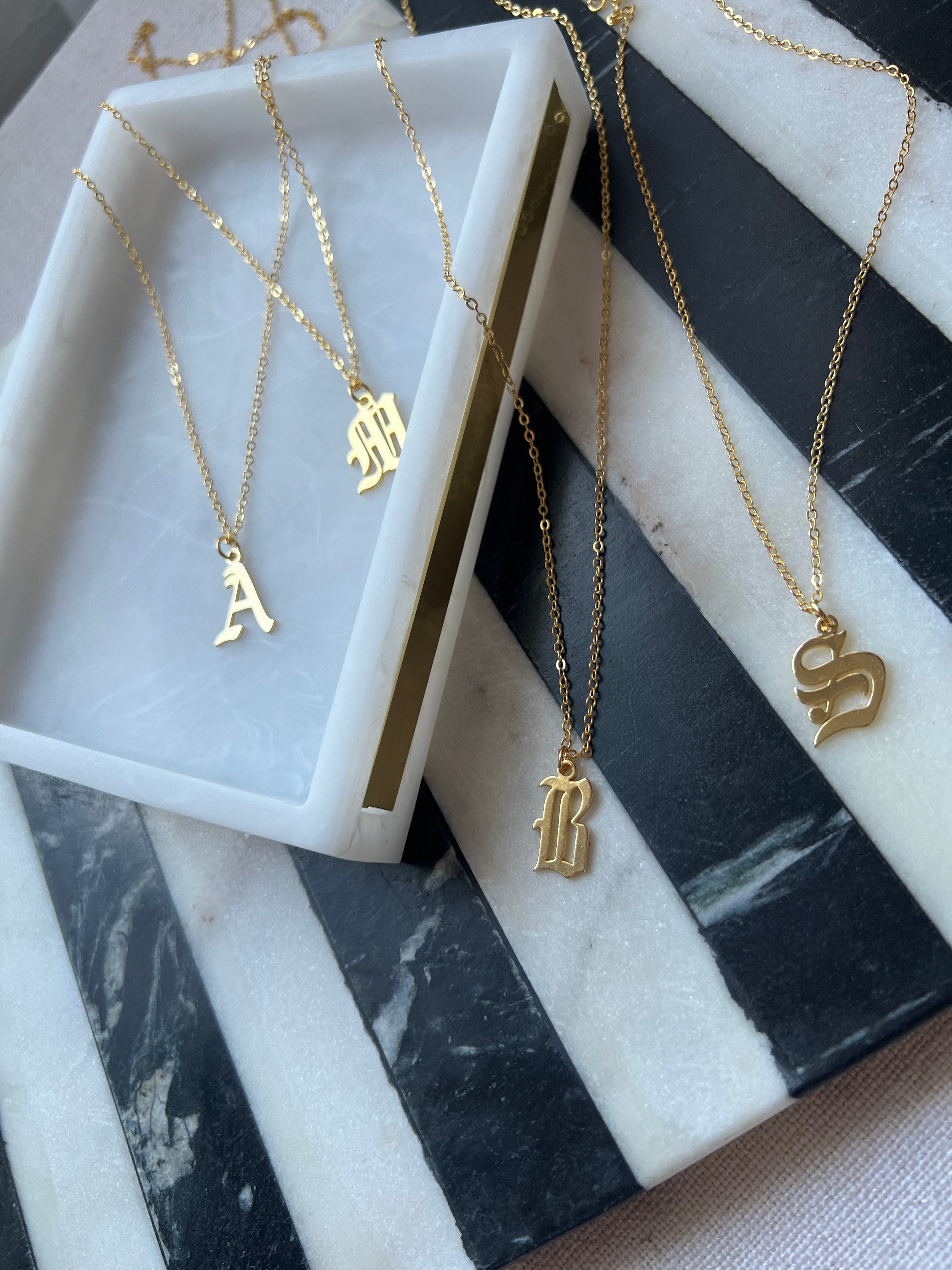 24K Gold Plated Old English Initial Necklace