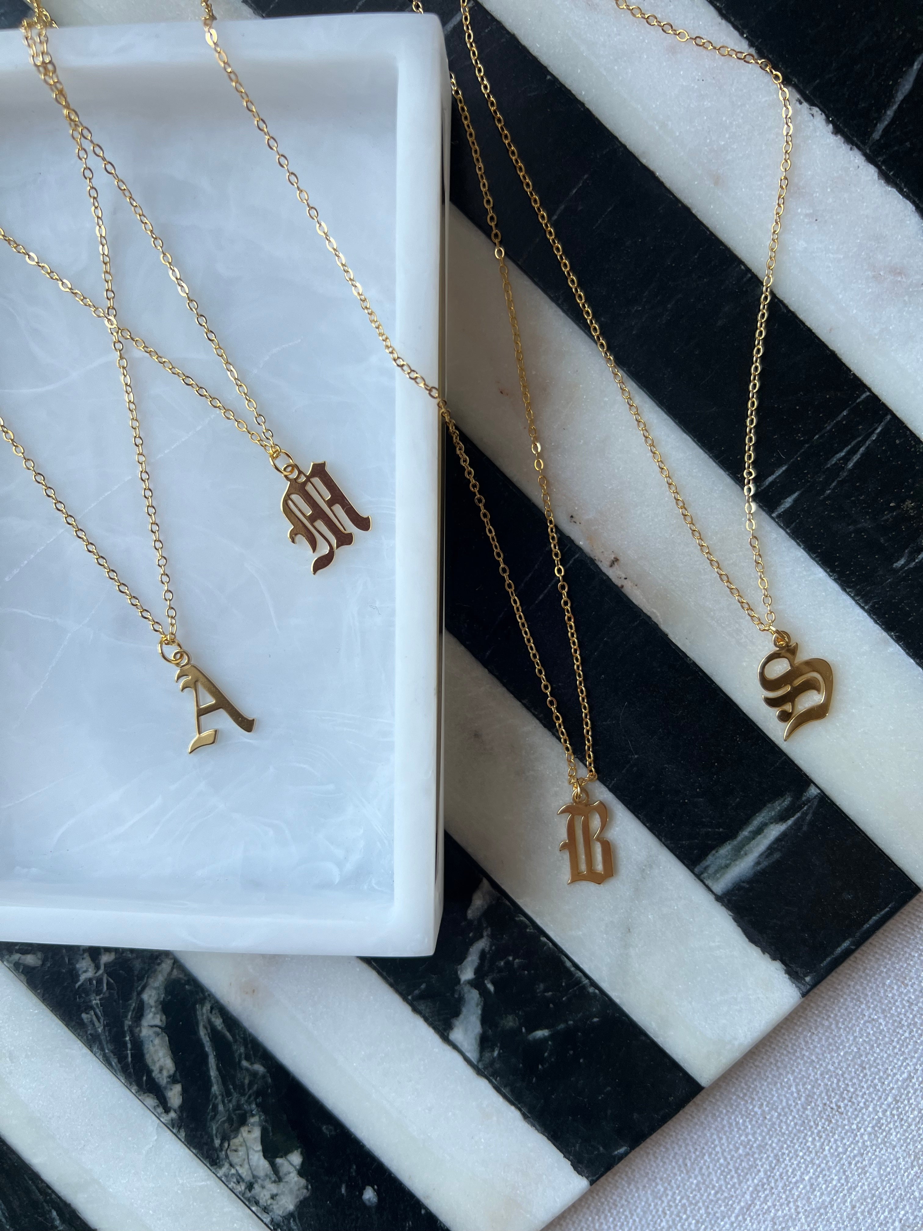 24K Gold Plated Old English Initial Necklace