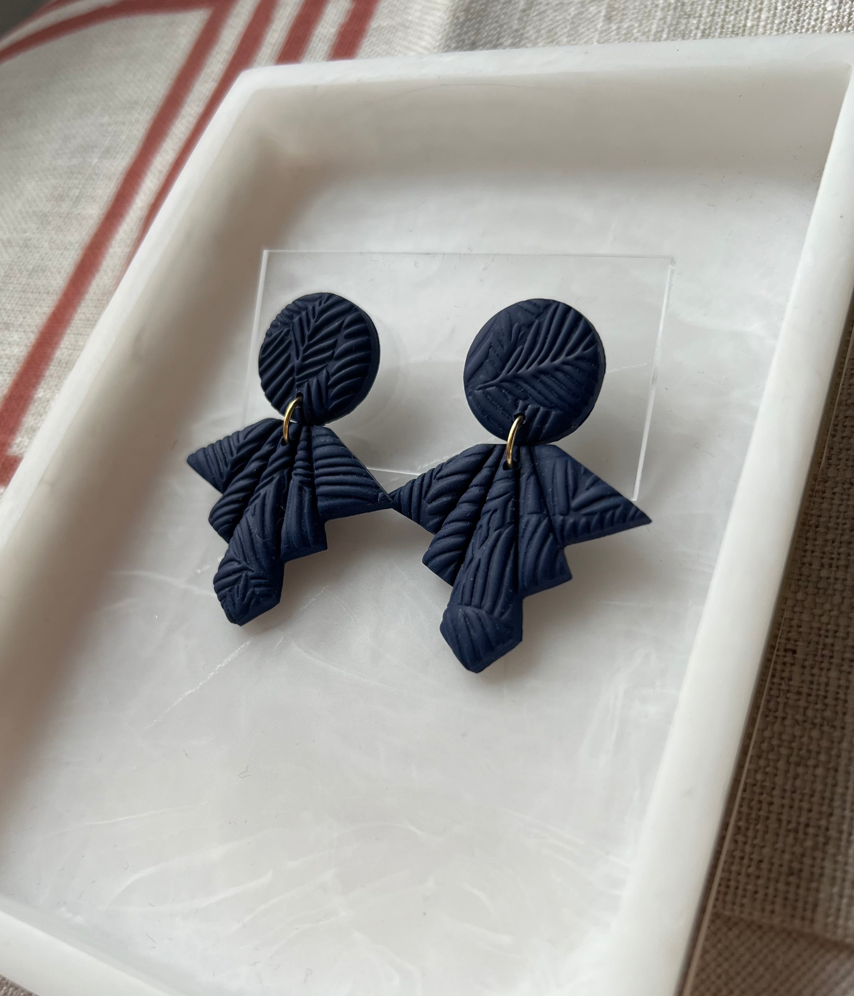 Navy Textured Fan Earrings
