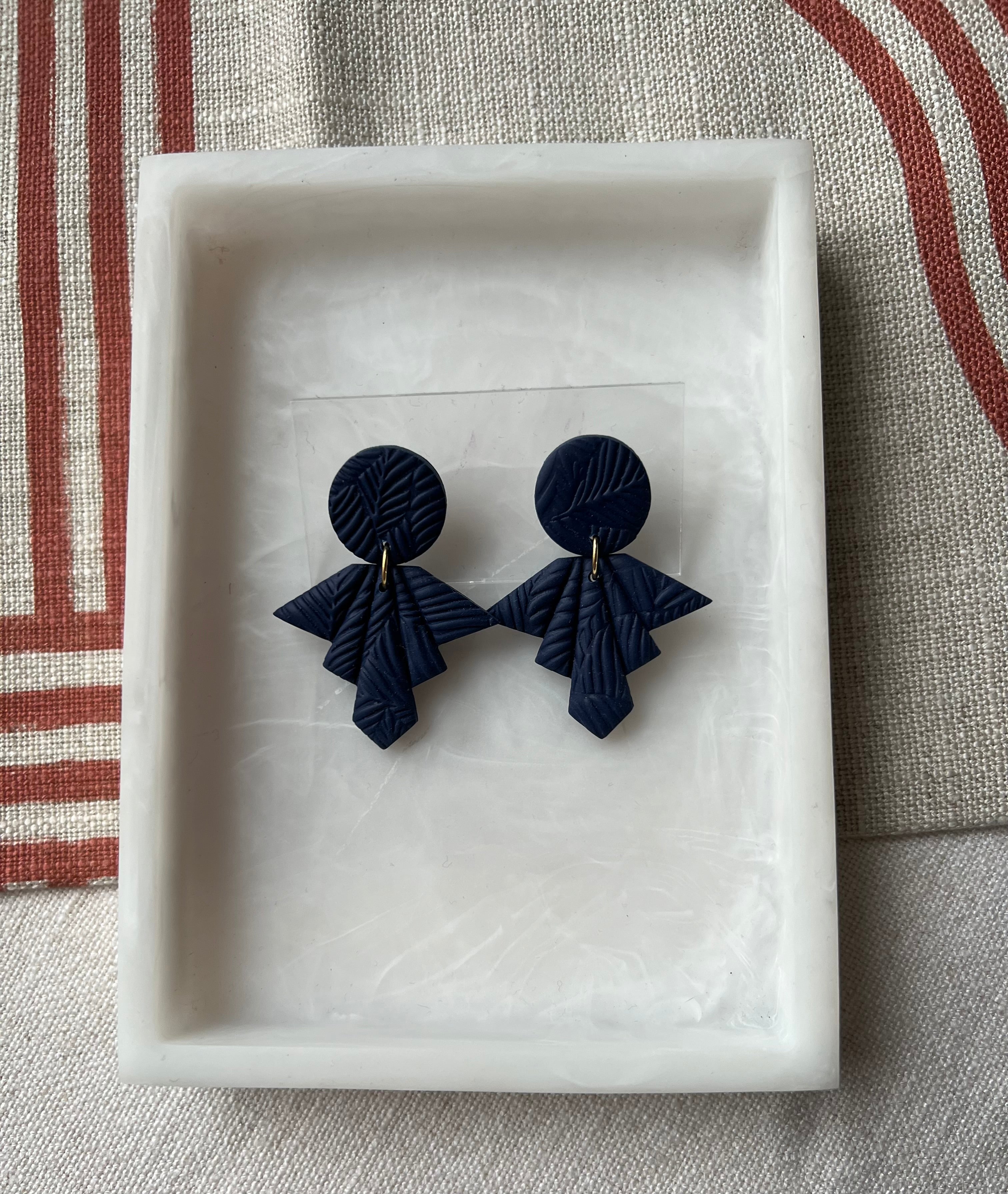 Navy Textured Fan Earrings