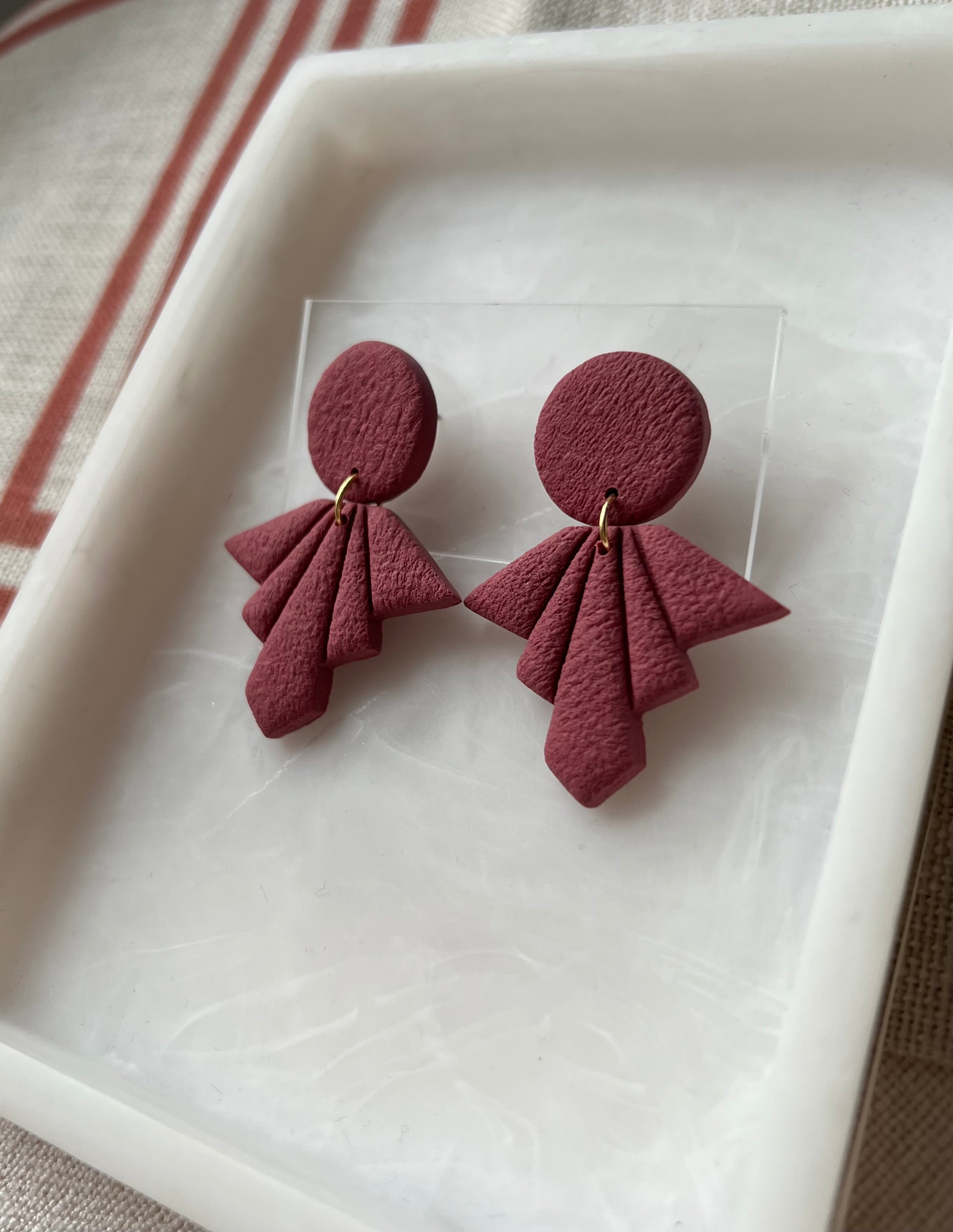 Dusty Pink Textured Fan Earrings