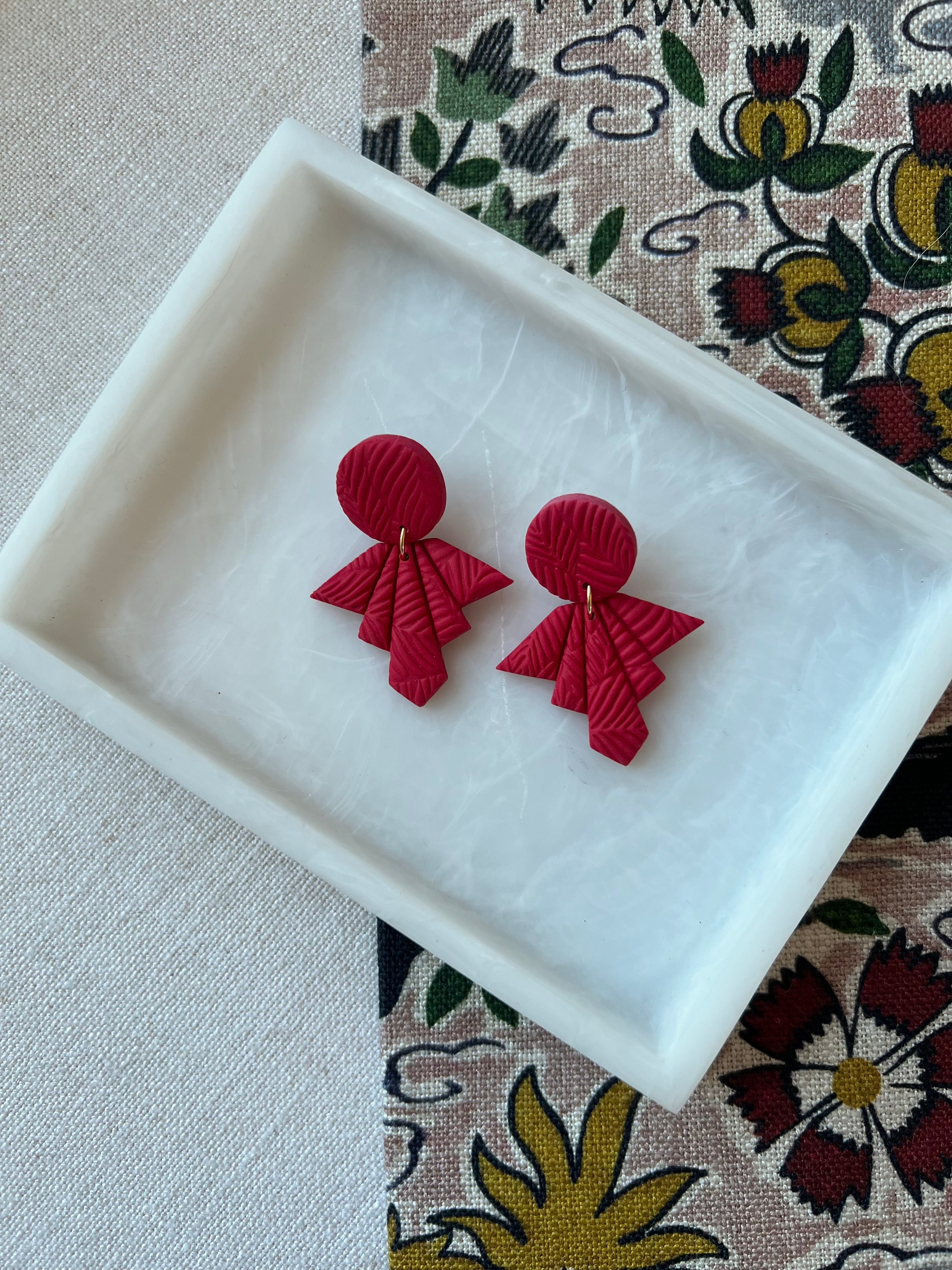 Red Textured Fan Earrings